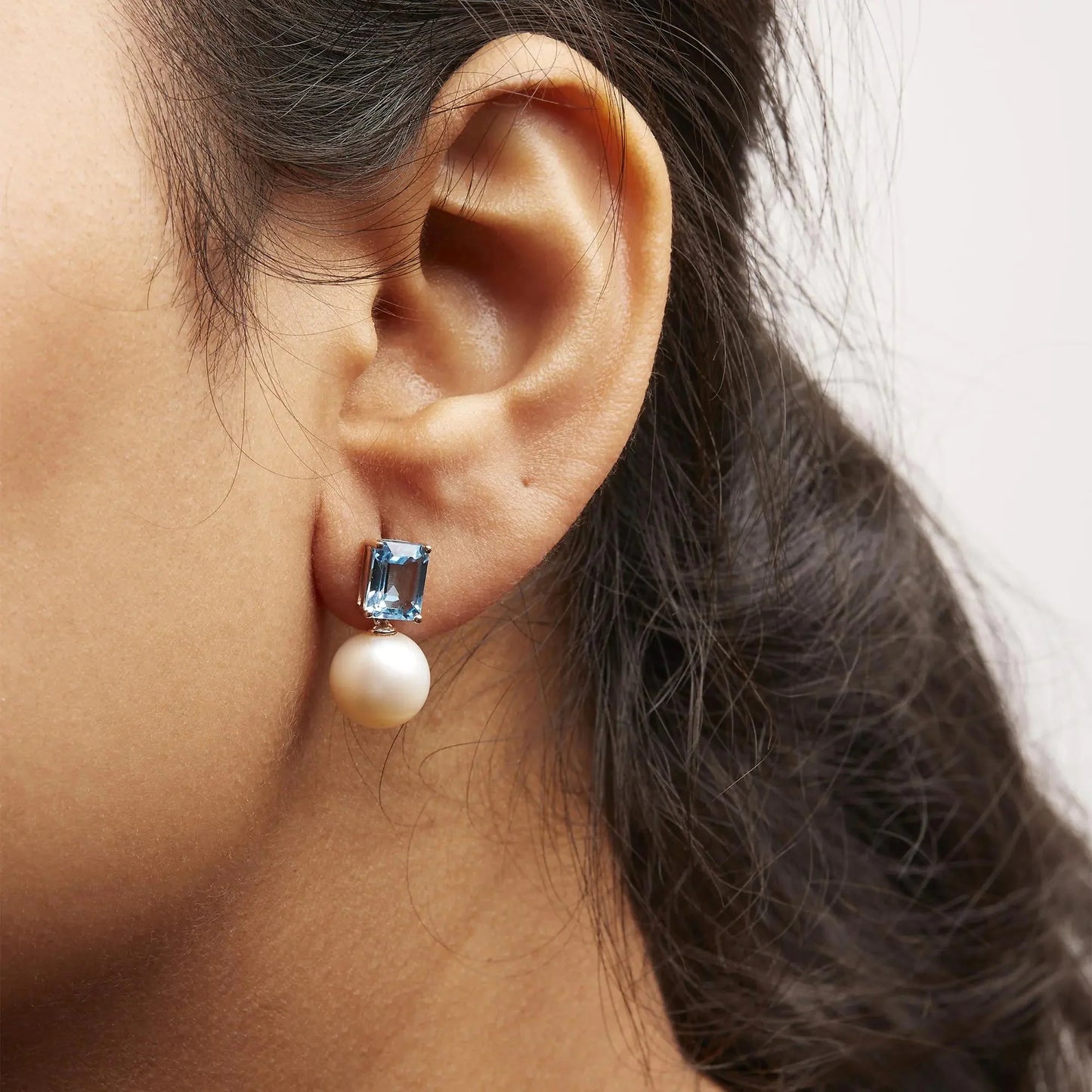 14K Rose Gold Cultured Pearl & Swiss Blue Topaz Drop Earrings