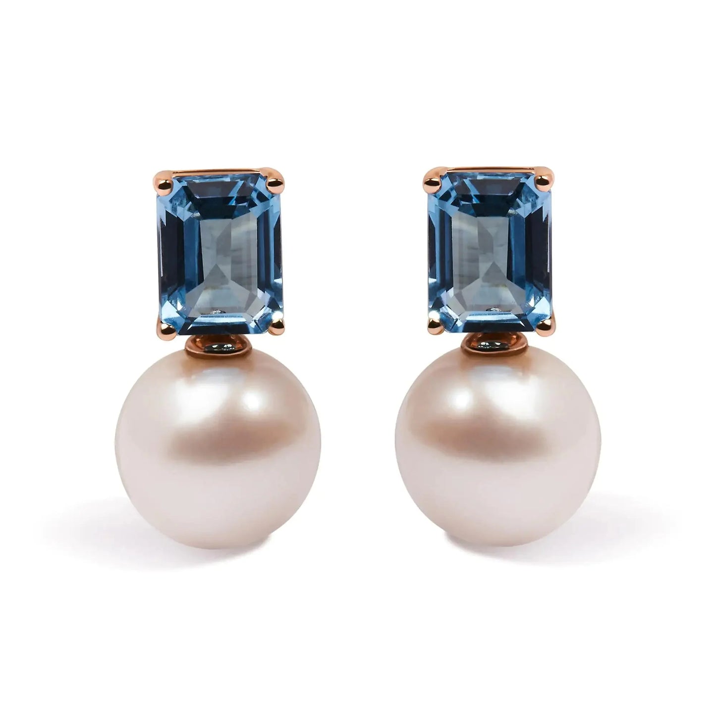 14K Rose Gold Cultured Pearl & Swiss Blue Topaz Drop Earrings