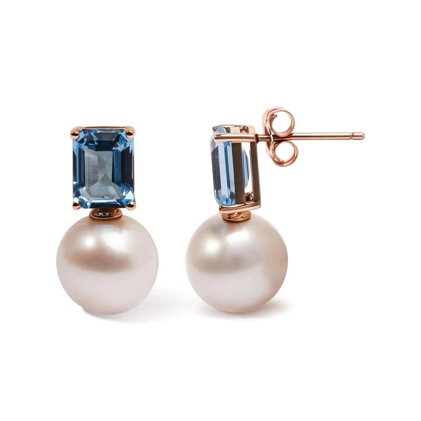 14K Rose Gold Cultured Pearl & Swiss Blue Topaz Drop Earrings