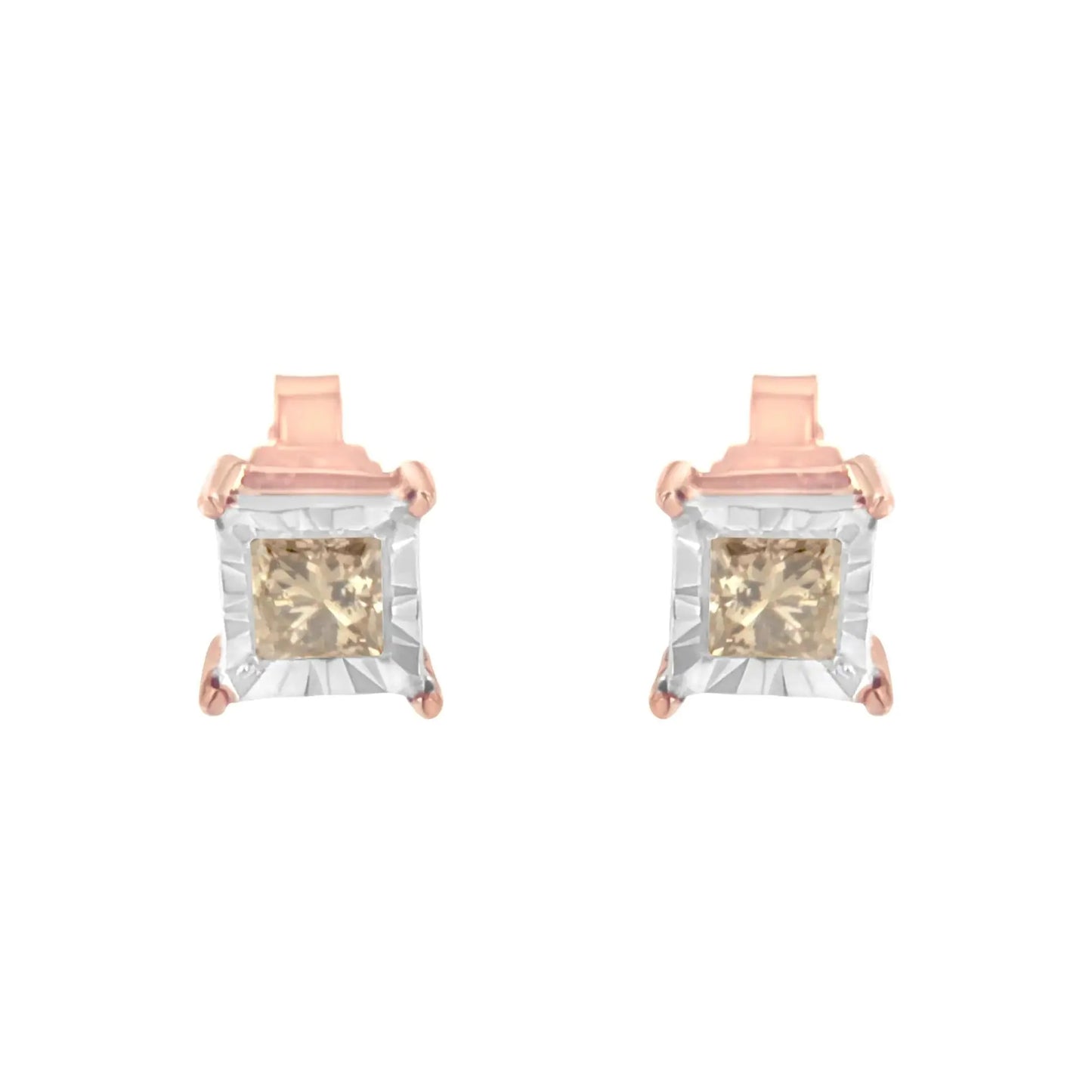 Boucles d'oreilles en diamant solitaire plaquées or rose 14K à deux tons