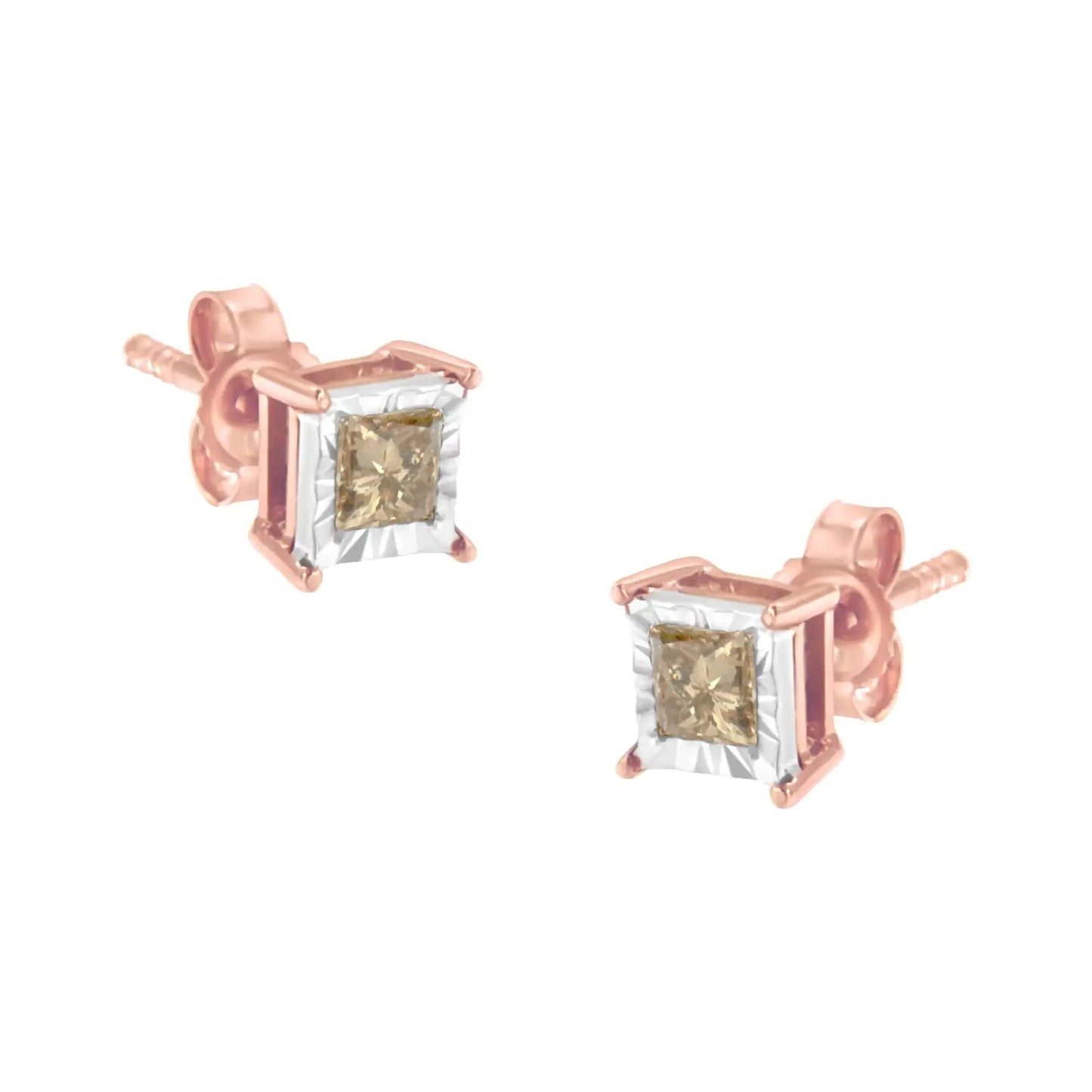 Boucles d'oreilles en diamant solitaire plaquées or rose 14K à deux tons