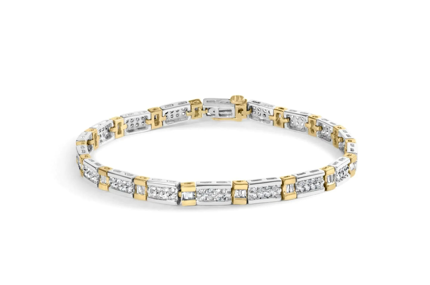 Bracelet en or 14k bicolore avec diamants en barre - 2,00 Cttw