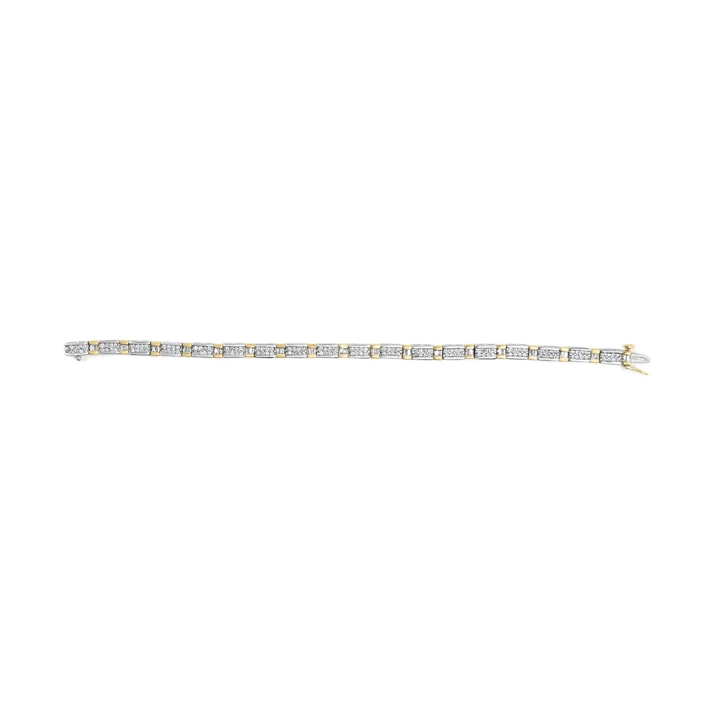 Bracelet en or 14k bicolore avec diamants en barre - 2,00 Cttw