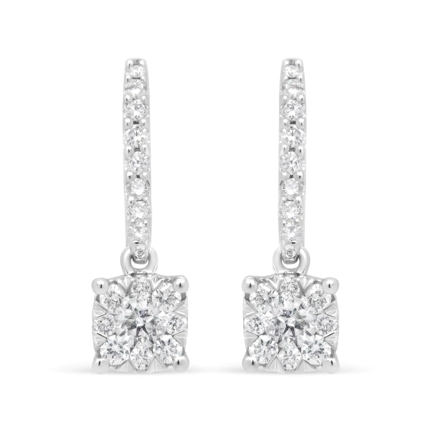 Pendientes colgantes de halo de diamantes en oro blanco de 14 quilates