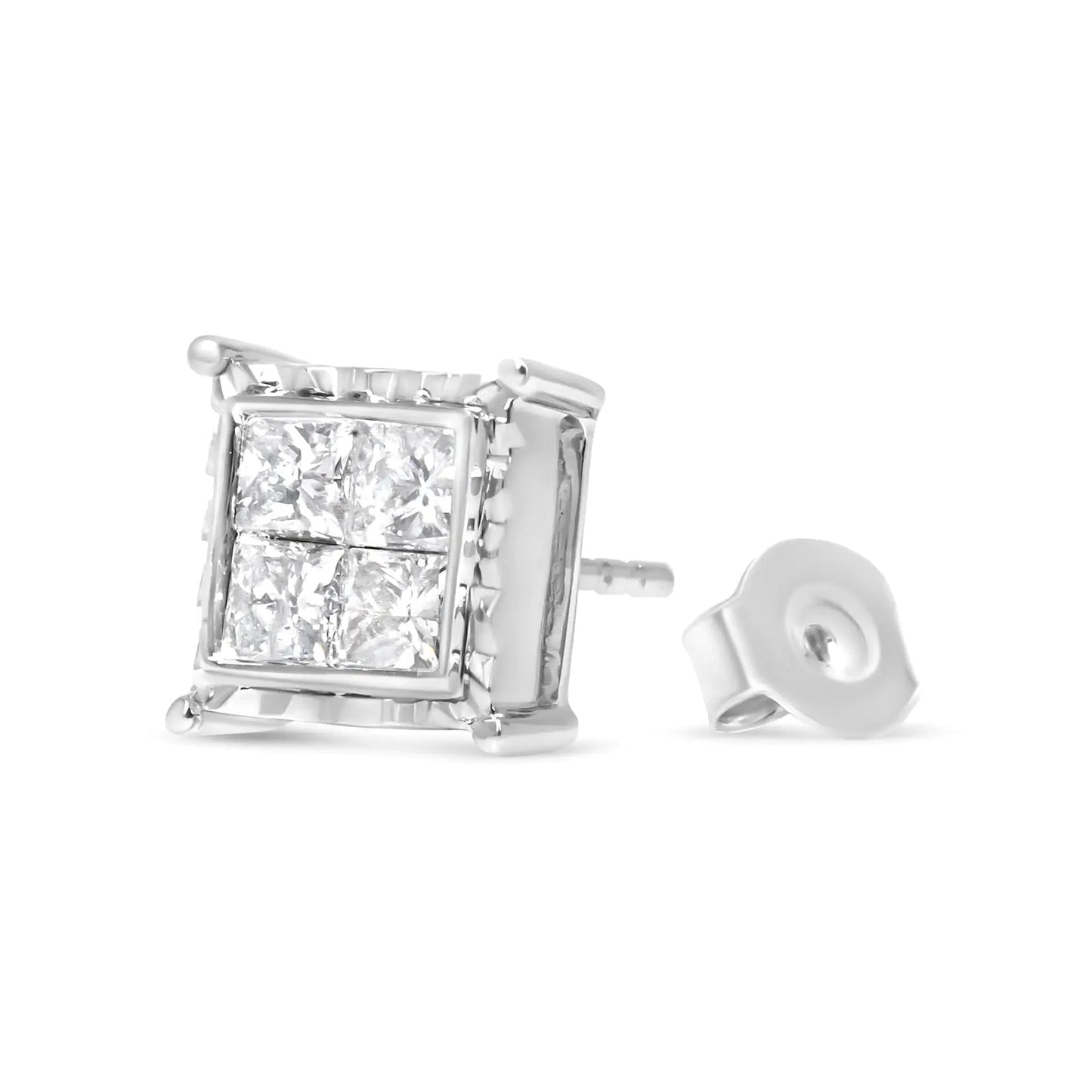 Boucles d'oreilles contemporaines en or blanc 14K avec diamants taille princesse