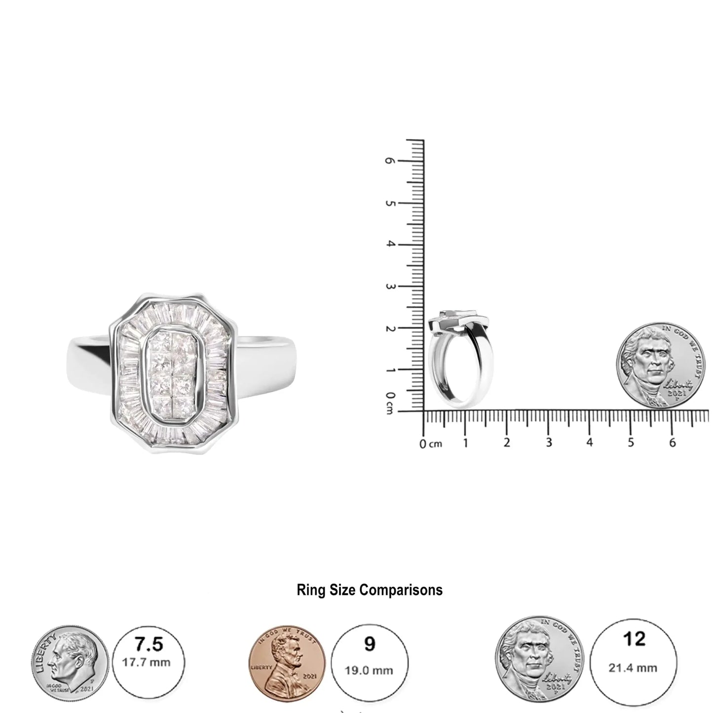 14K White Gold Baguette & Princess-Cut Diamond Cocktail Ring