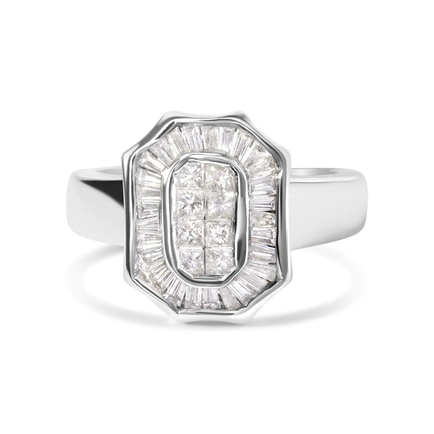 14K White Gold Baguette & Princess-Cut Diamond Cocktail Ring