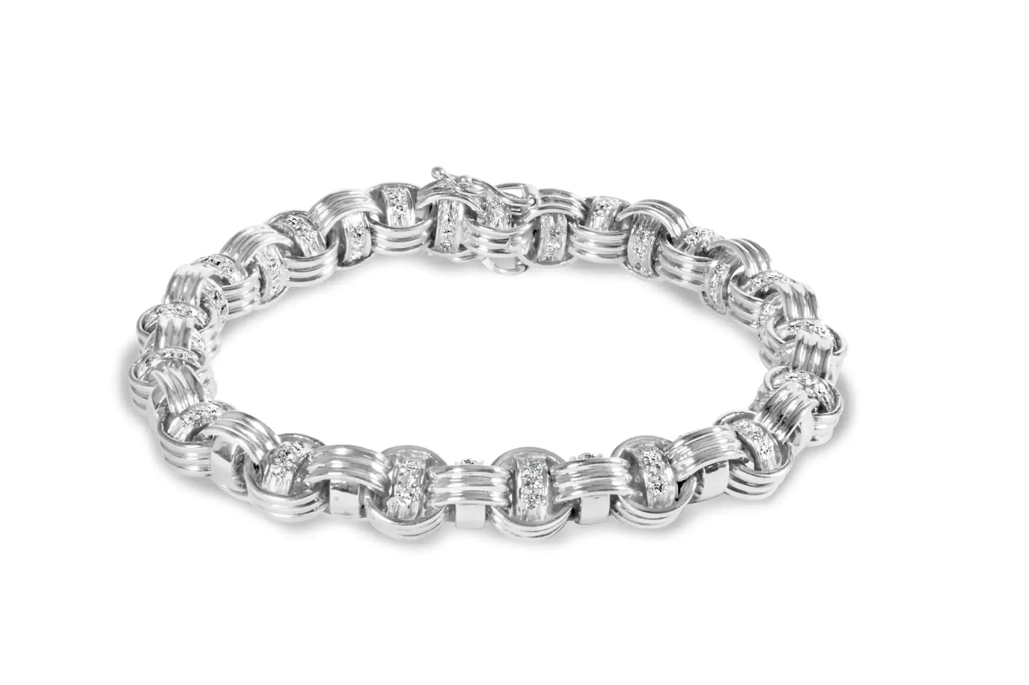 14K White Gold Diamond Knotted Byzantine Link Bracelet - 7 Inches