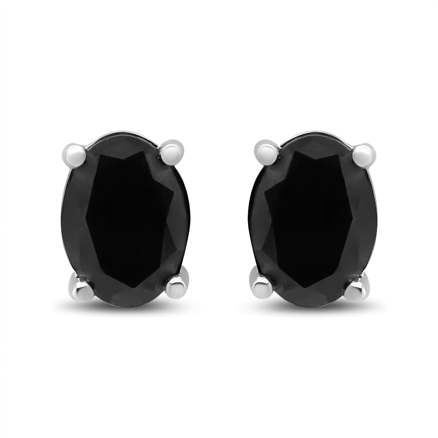 Boucles d'oreilles en diamant noir rond en or blanc 14K 1/2 Cttw