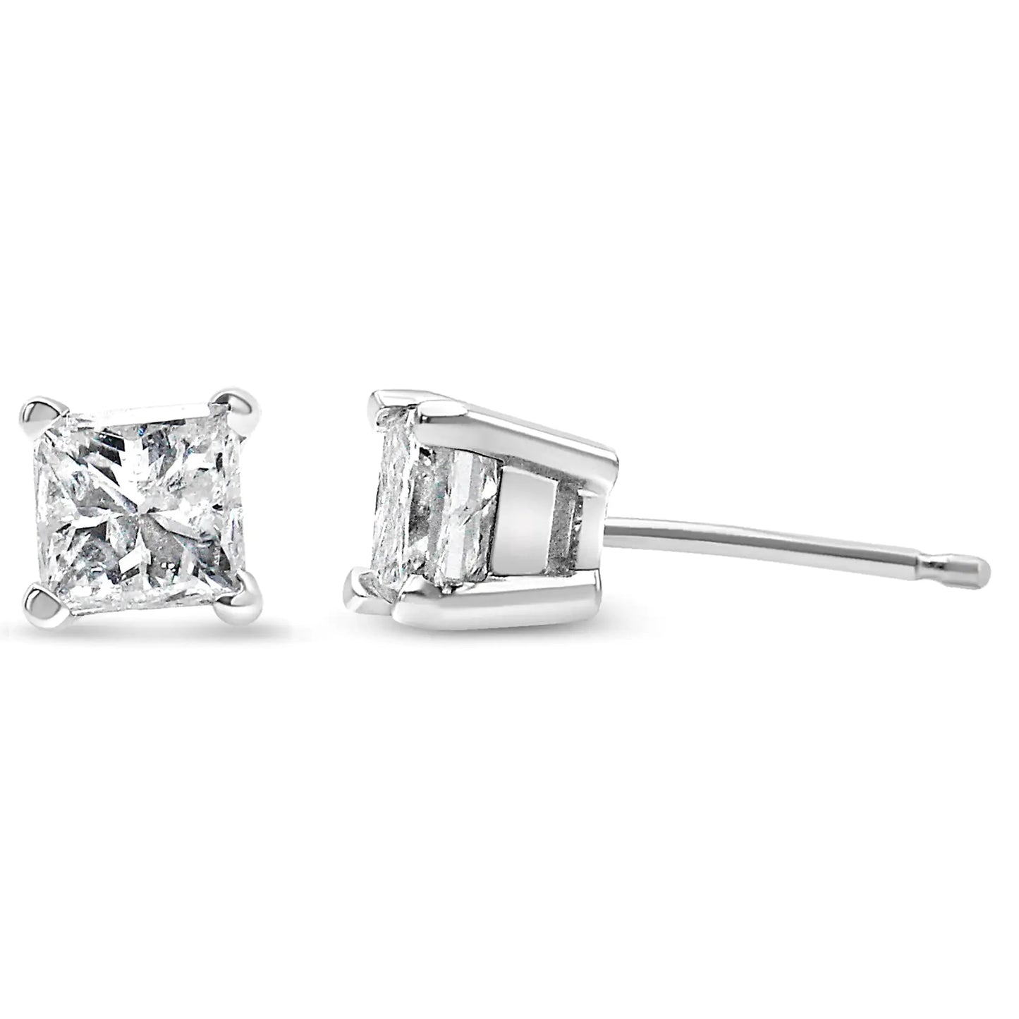14K White Gold Princess Cut Diamond Solitaire Stud Earrings