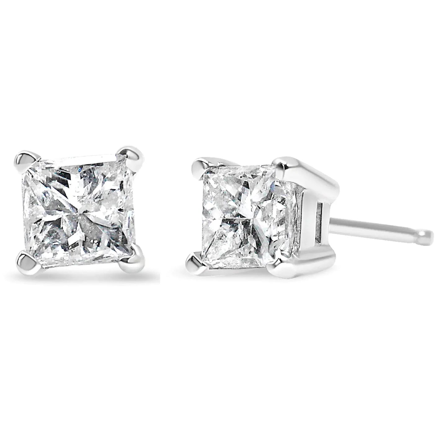 14K White Gold Princess Cut Diamond Solitaire Stud Earrings