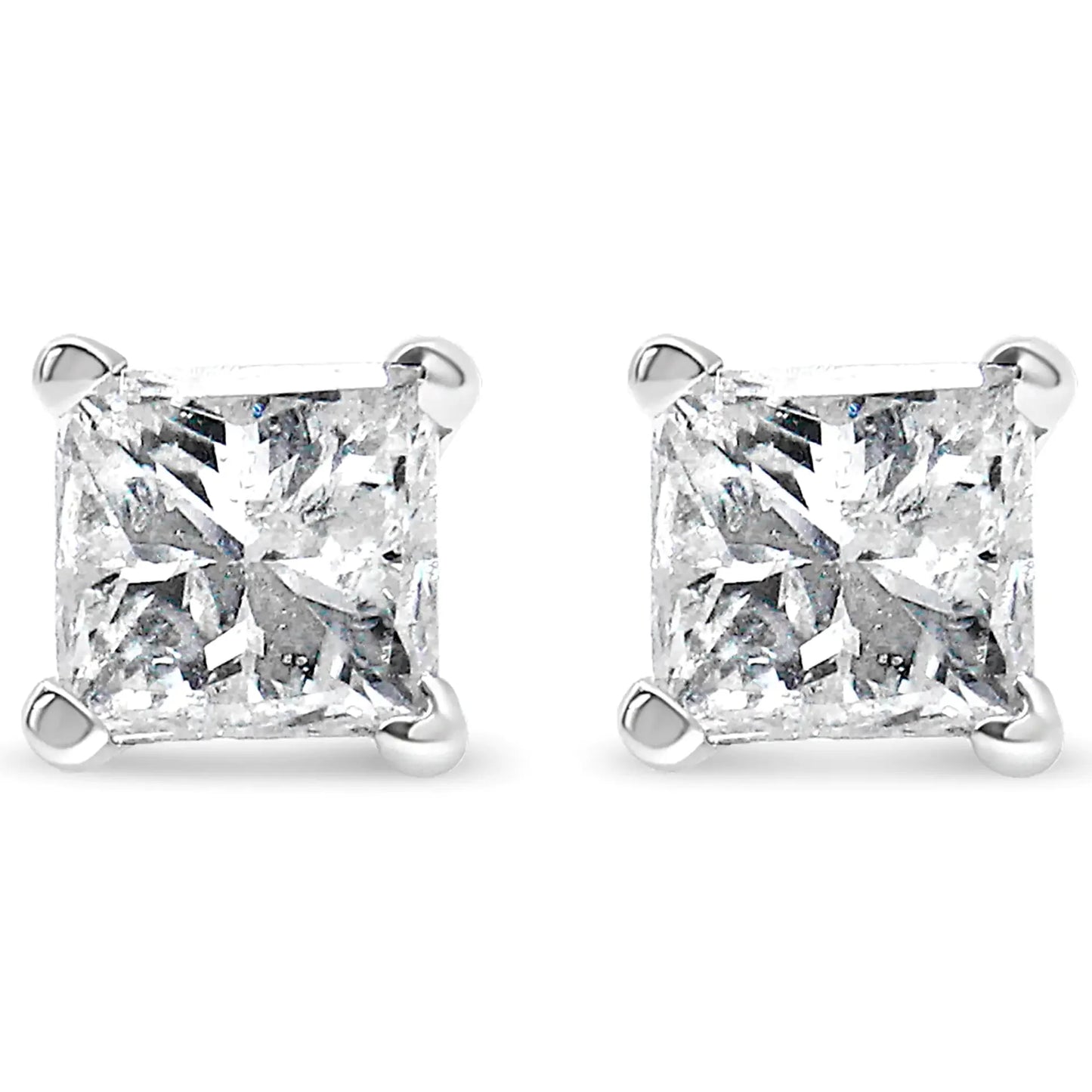 14K White Gold Princess Cut Diamond Solitaire Stud Earrings