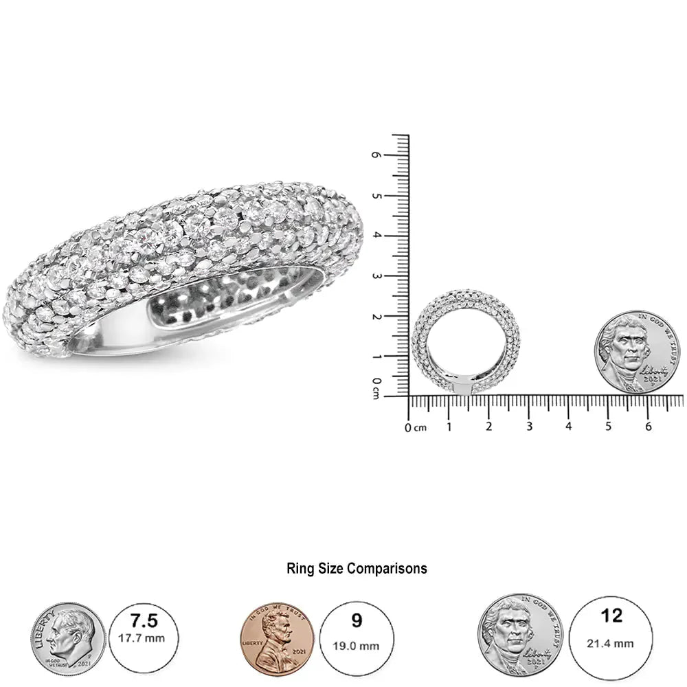 Anillo de banda de diamantes en racimo de corte redondo de 14K oro blanco 2 1/2 Cttw