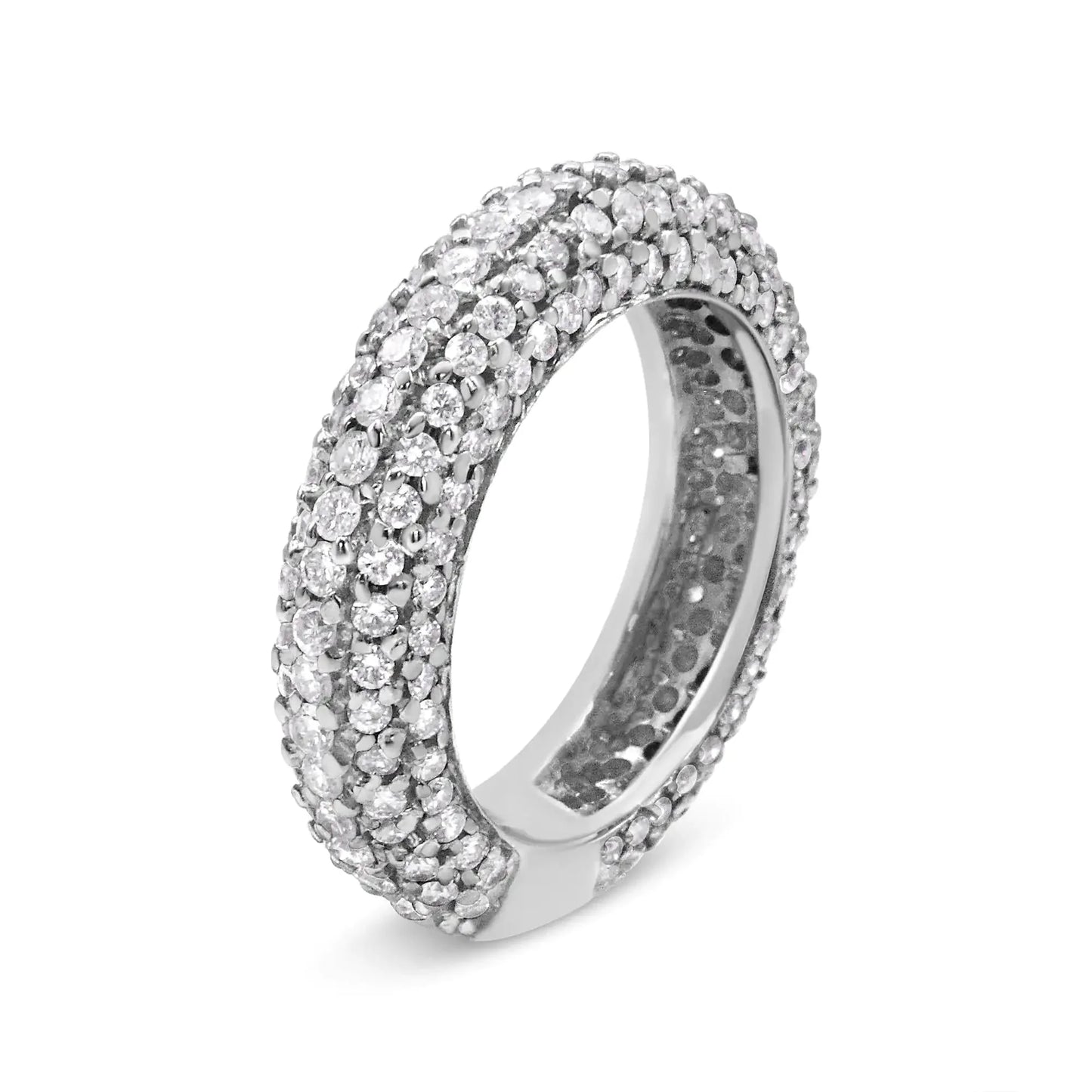 Anillo de banda de diamantes en racimo de corte redondo de 14K oro blanco 2 1/2 Cttw