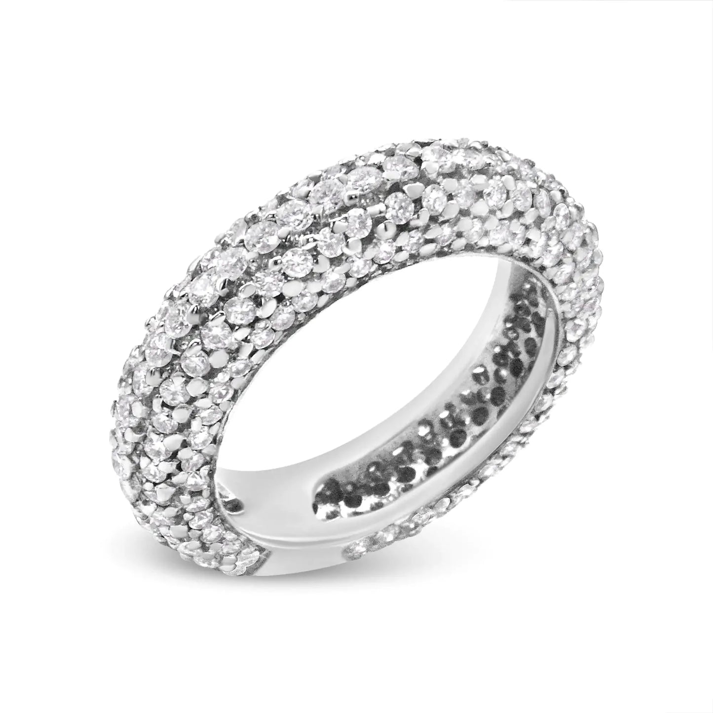 Anillo de banda de diamantes en racimo de corte redondo de 14K oro blanco 2 1/2 Cttw