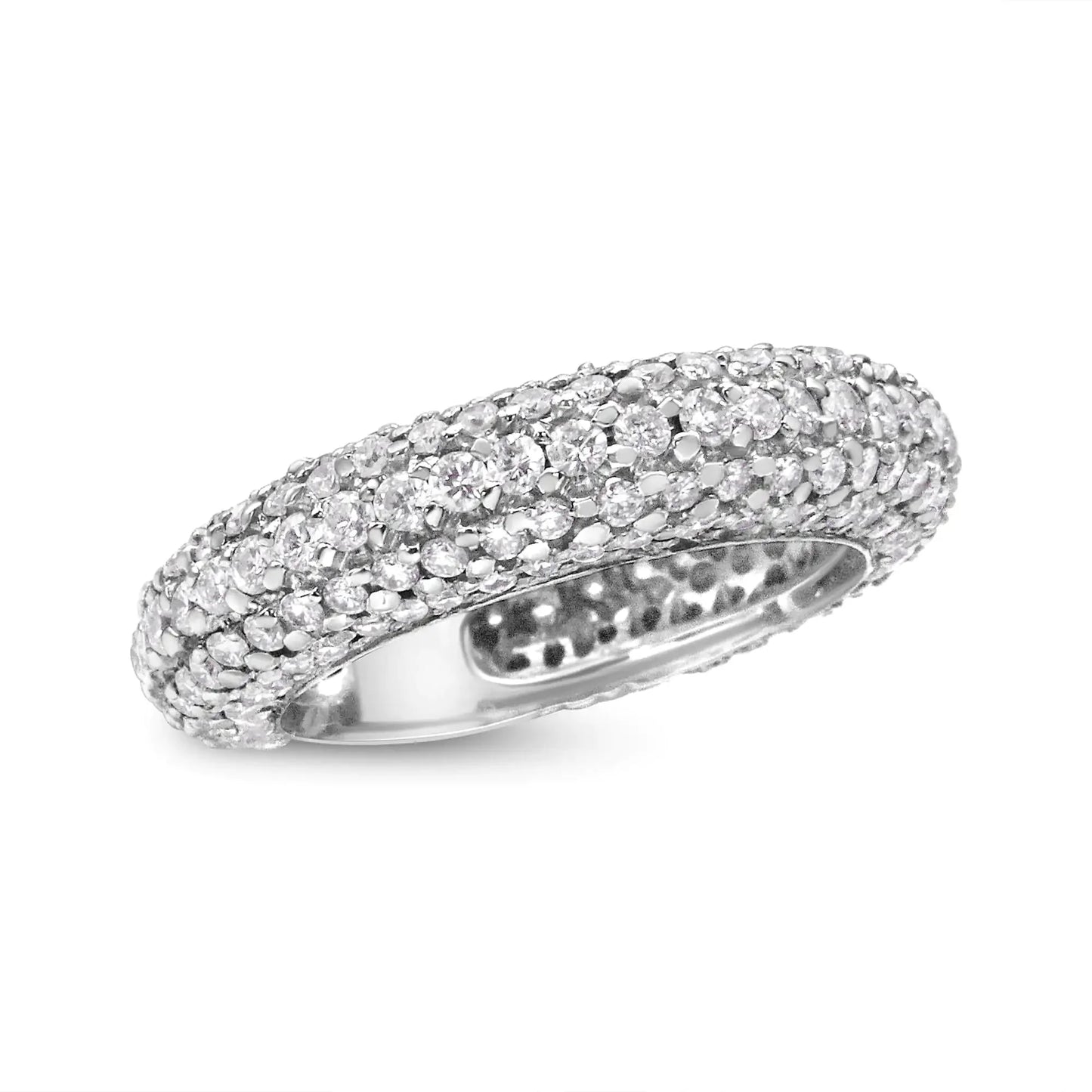 Anillo de banda de diamantes en racimo de corte redondo de 14K oro blanco 2 1/2 Cttw