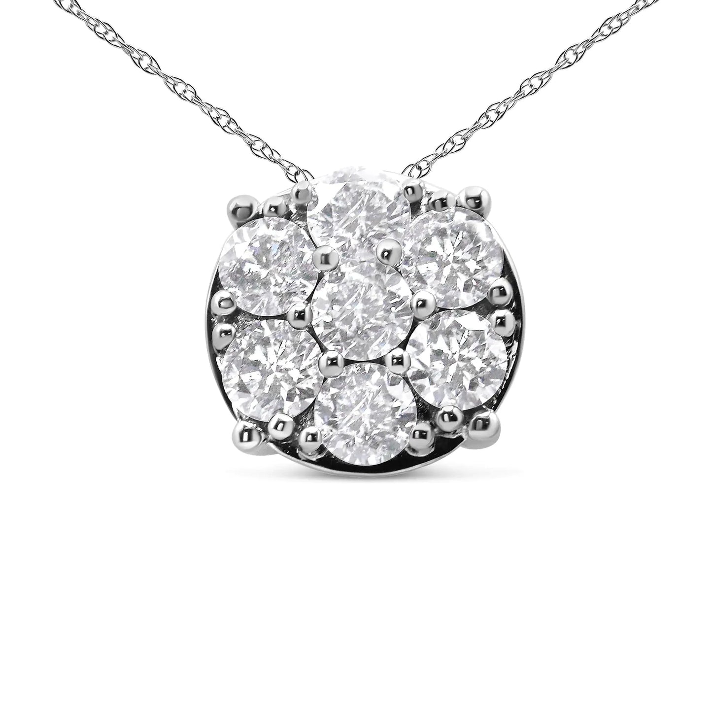Pendentif en diamant floral en or blanc 14K