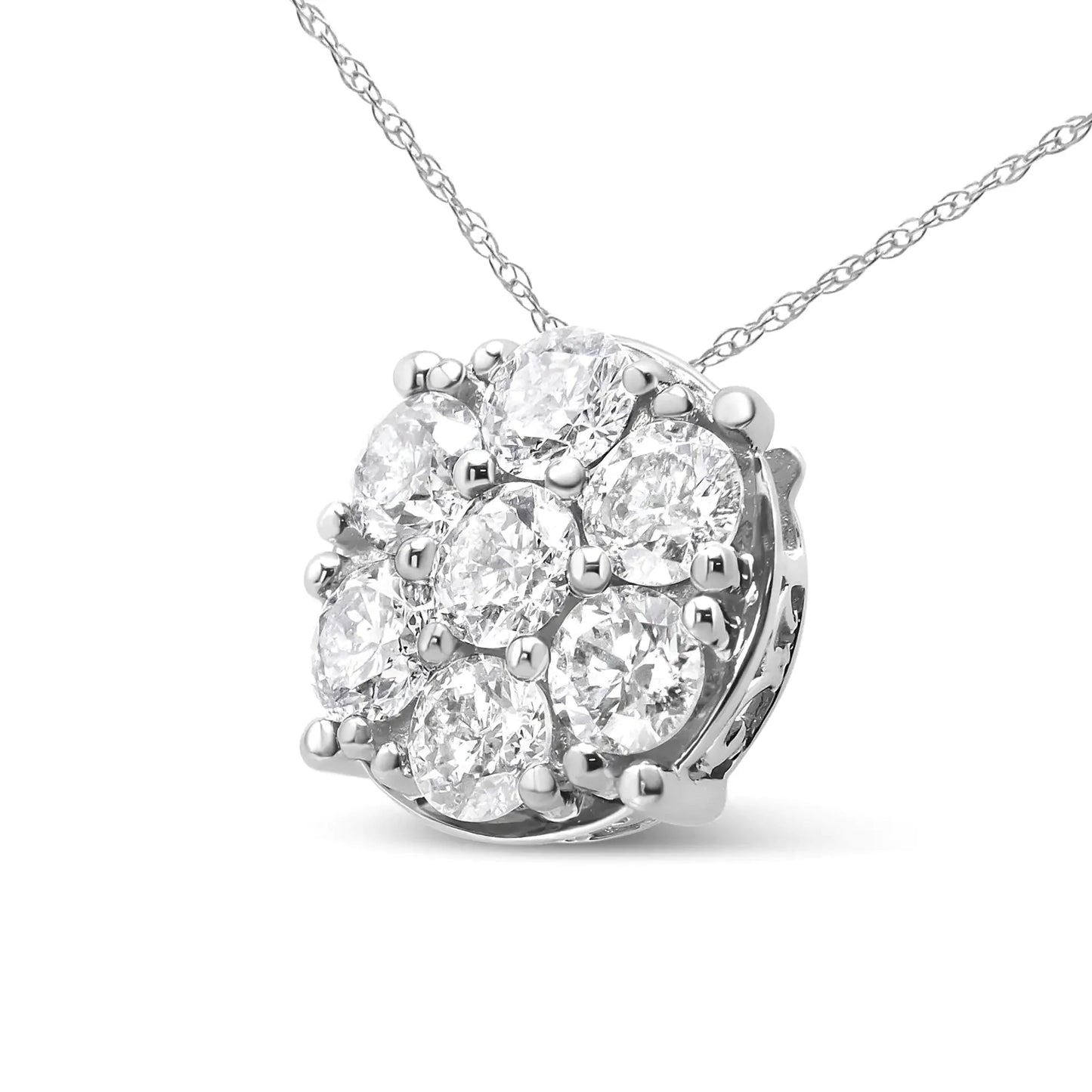 Pendentif en diamant floral en or blanc 14K