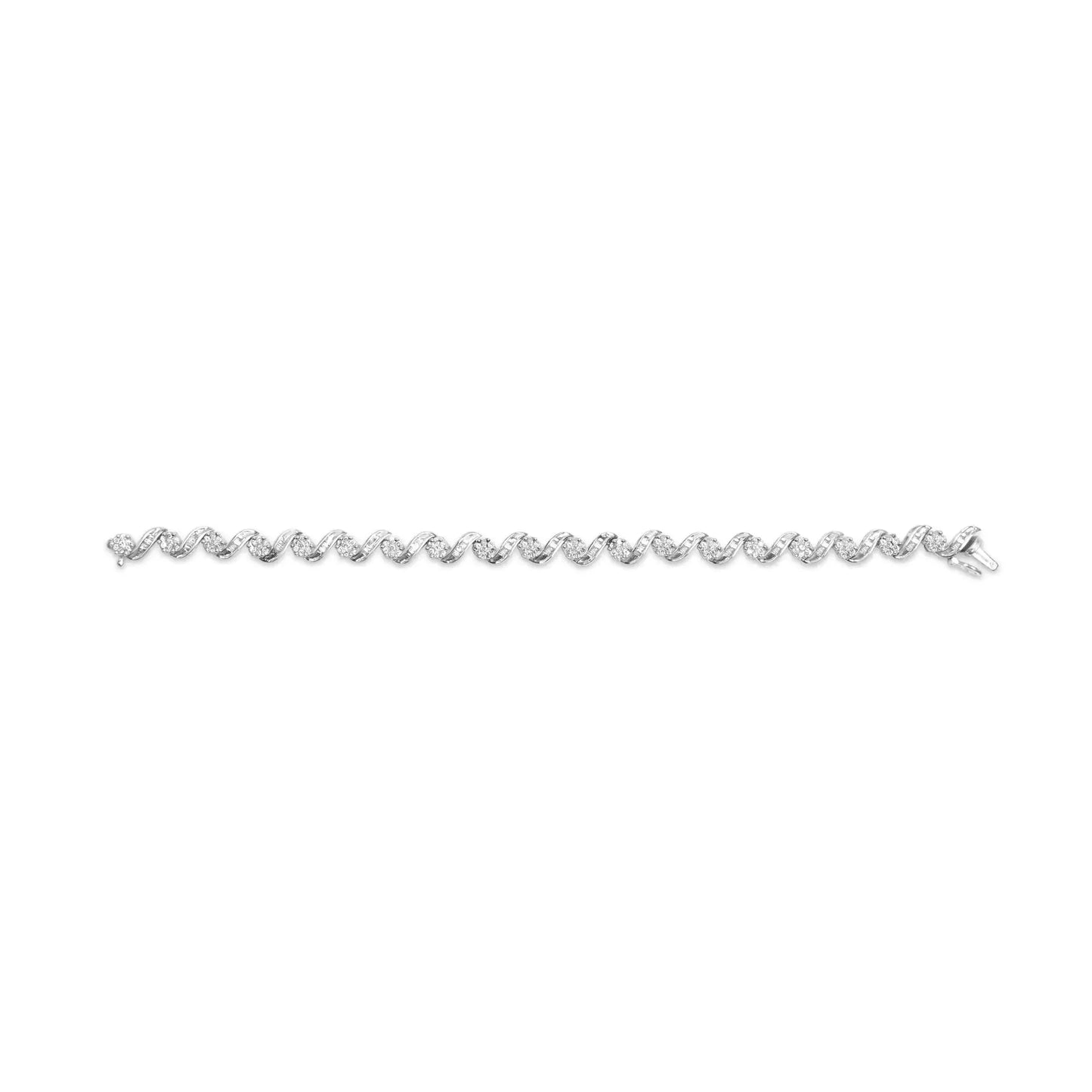 Pulsera de eslabones en espiral con diamantes en cluster de oro blanco de 14K - 2.00 Cttw