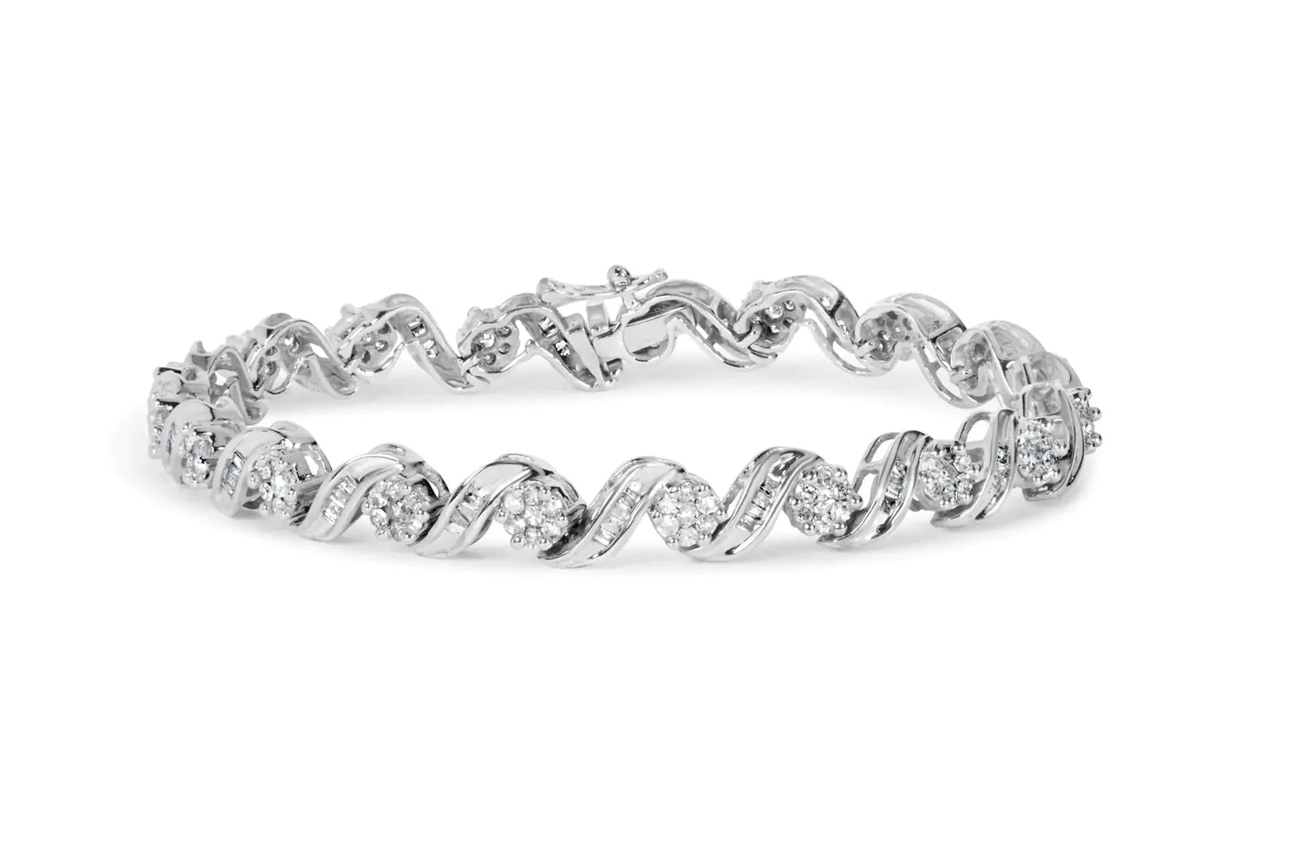 Pulsera de eslabones en espiral con diamantes en cluster de oro blanco de 14K - 2.00 Cttw