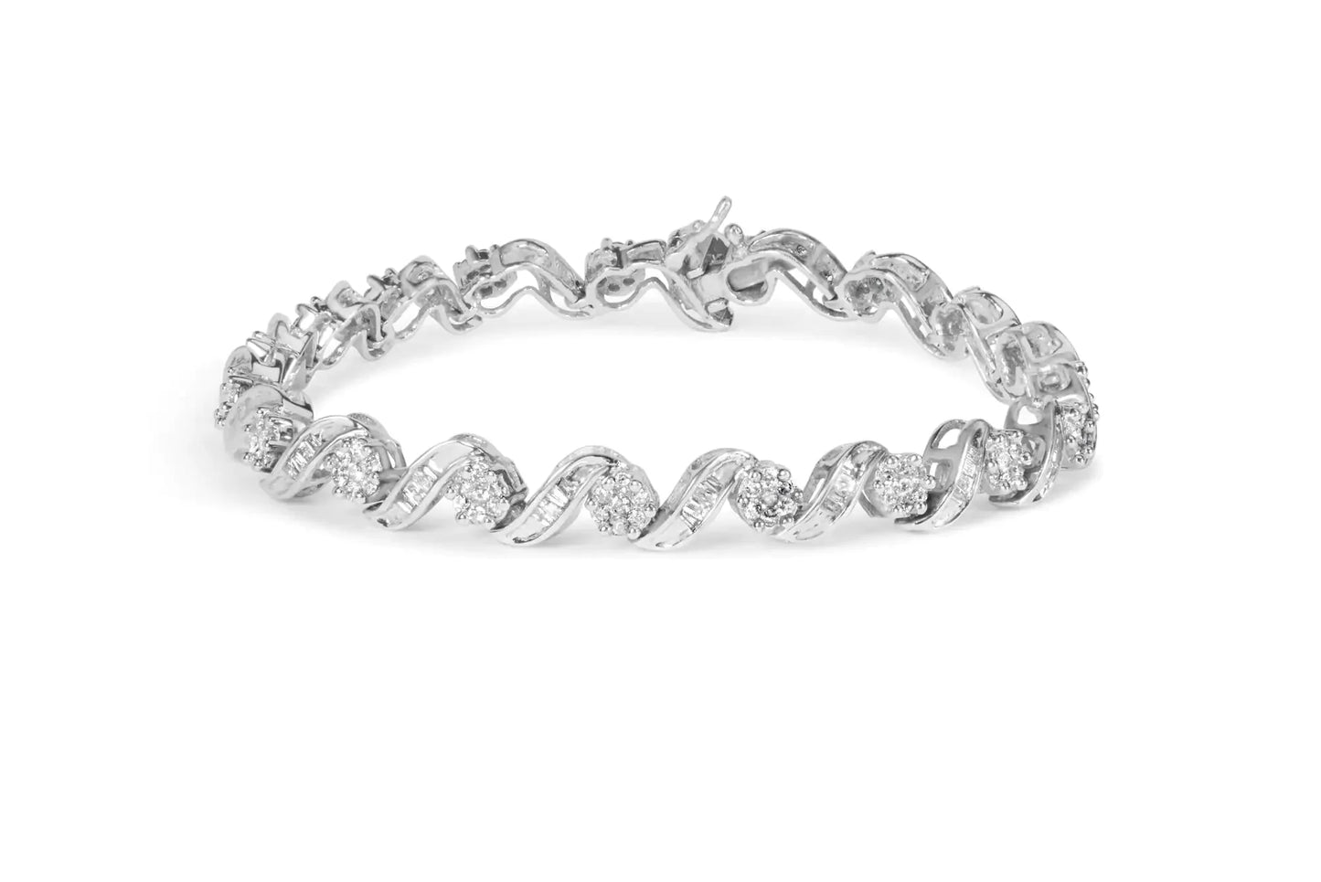 Pulsera de eslabones en espiral con diamantes en cluster de oro blanco de 14K - 2.00 Cttw