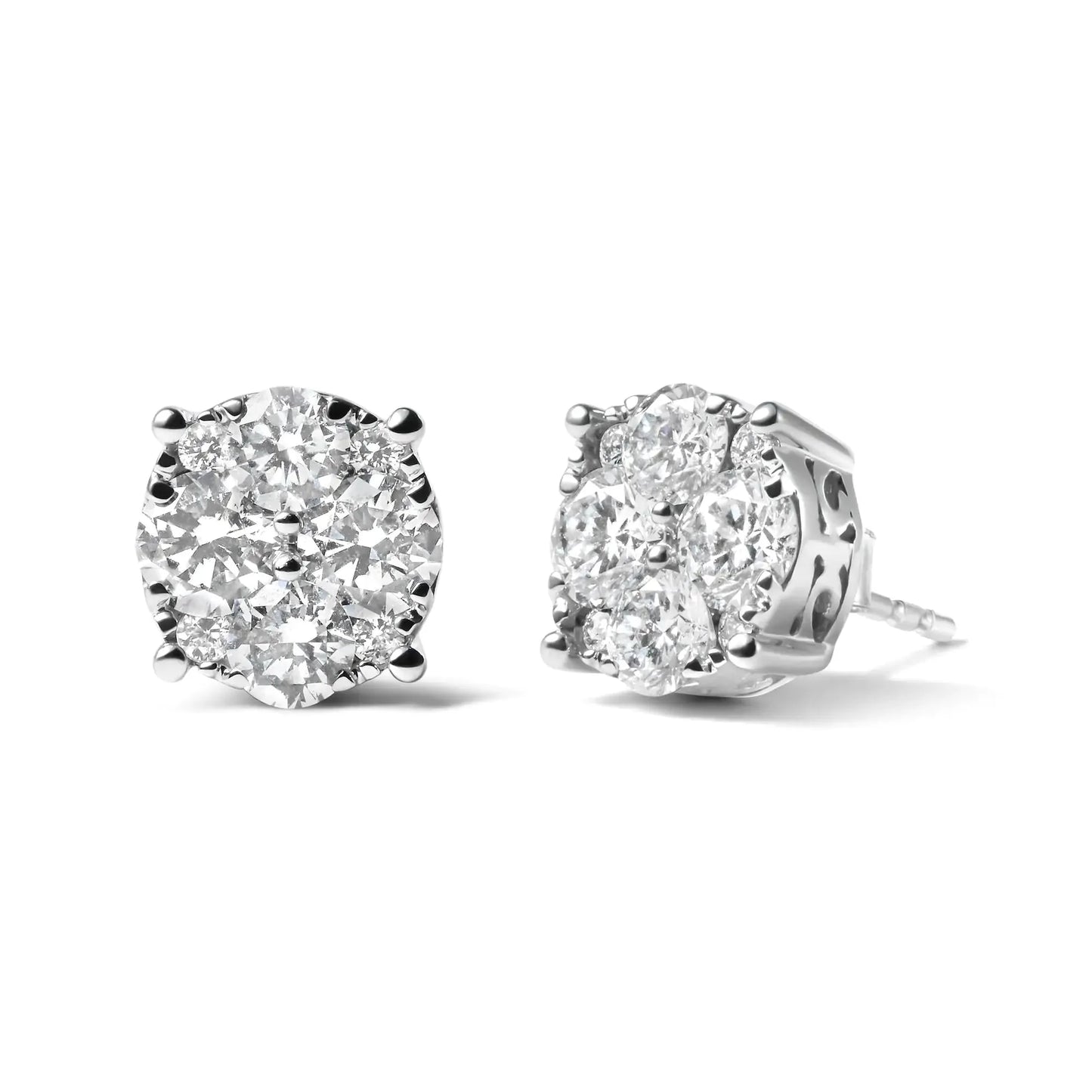 Pendientes de Stud de Diamantes en Racimo de Oro Blanco de 14K Creado en Laboratorio