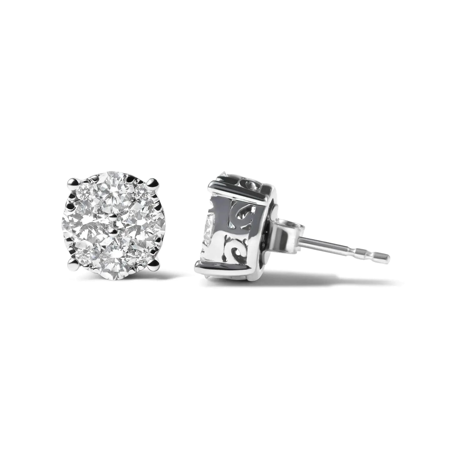 Pendientes de Stud de Diamantes en Racimo de Oro Blanco de 14K Creado en Laboratorio