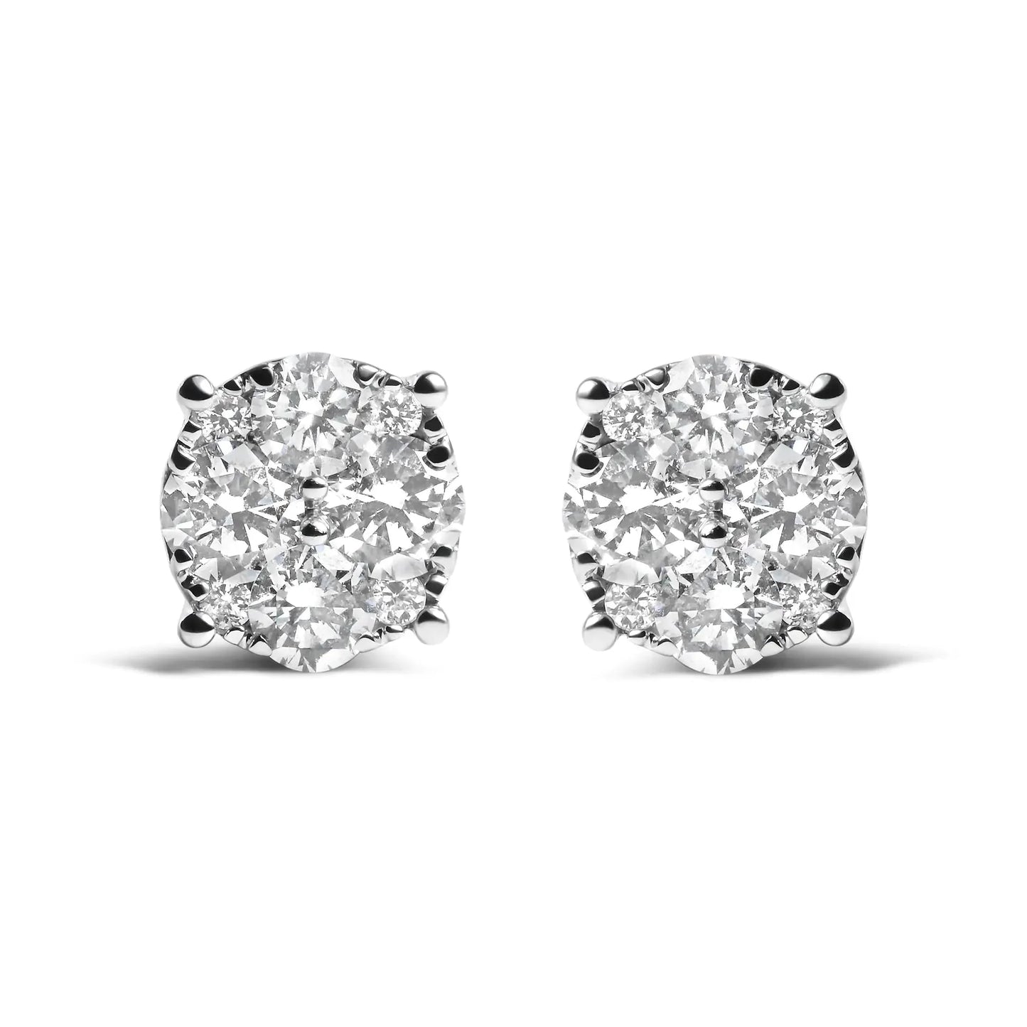 Pendientes de Stud de Diamantes en Racimo de Oro Blanco de 14K Creado en Laboratorio