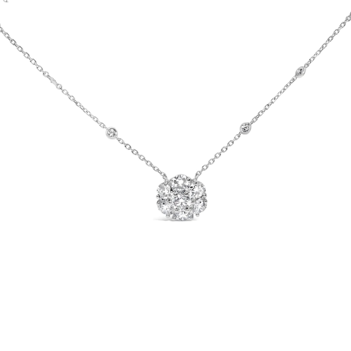 14K White Gold 3.0 Cttw Lab Grown Diamond Floral Cluster Necklace