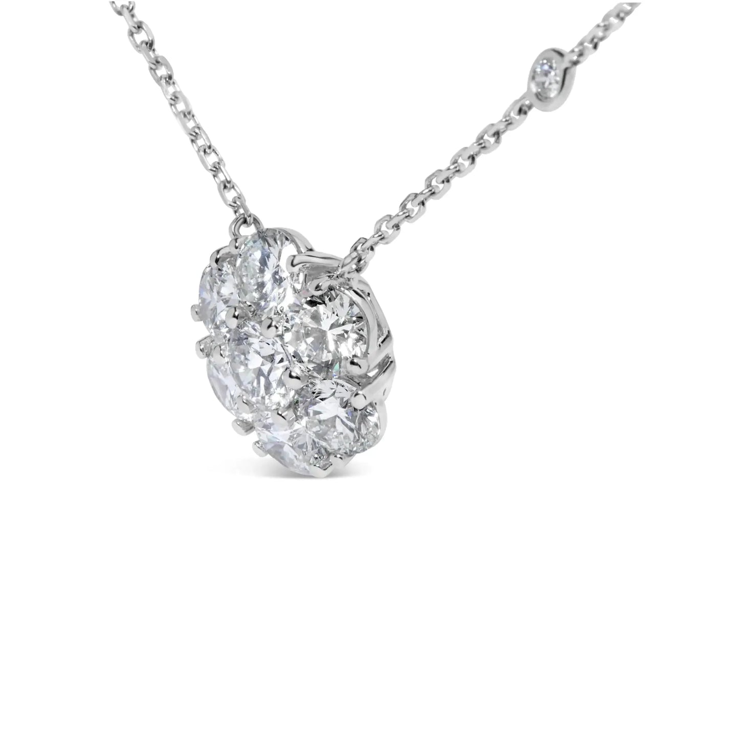 14K White Gold 3.0 Cttw Lab Grown Diamond Floral Cluster Necklace