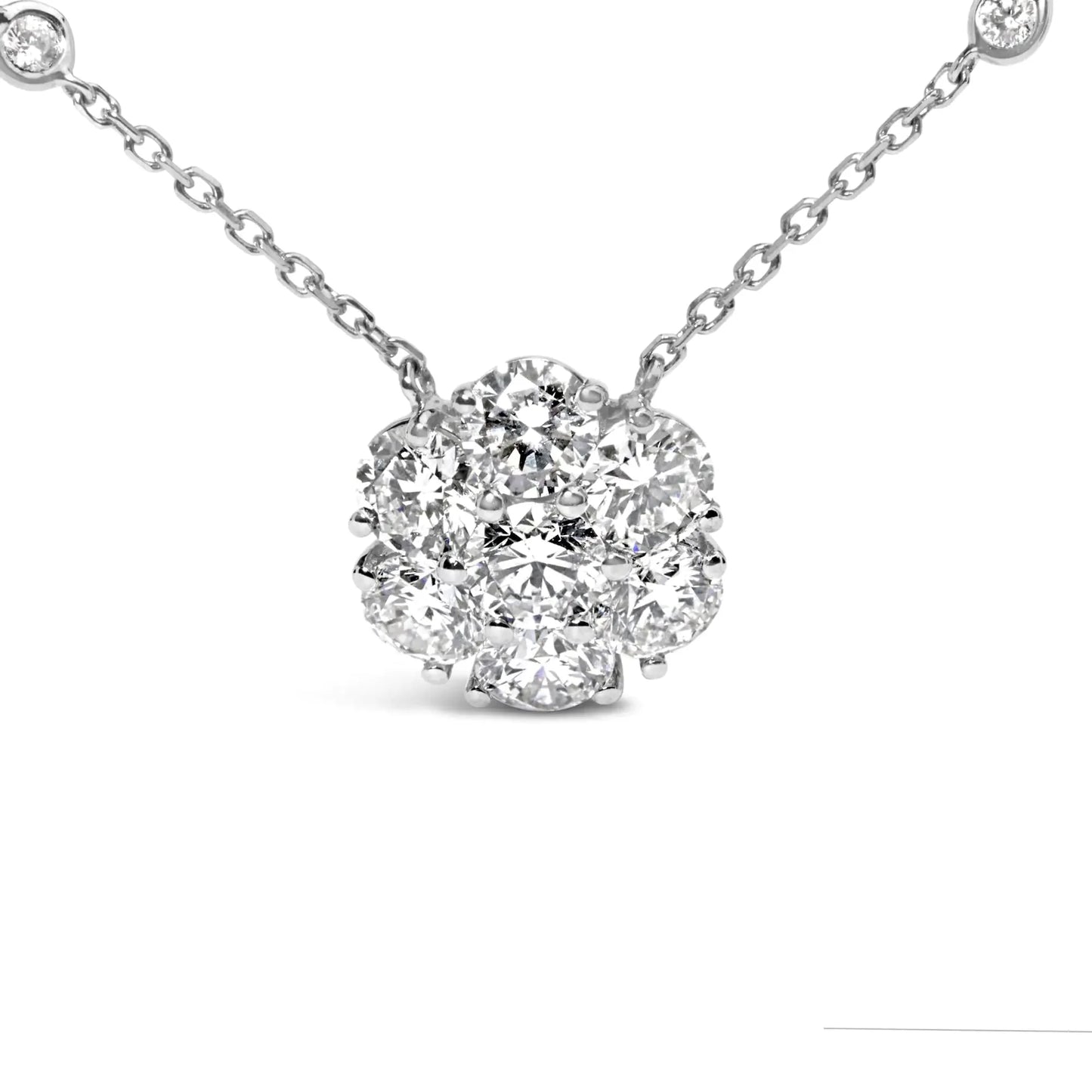 14K White Gold 3.0 Cttw Lab Grown Diamond Floral Cluster Necklace