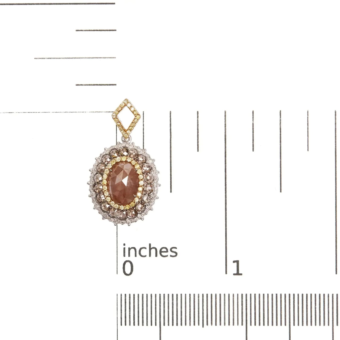 14K White Gold Triple Halo Fancy Colored Diamond Pendant Necklace