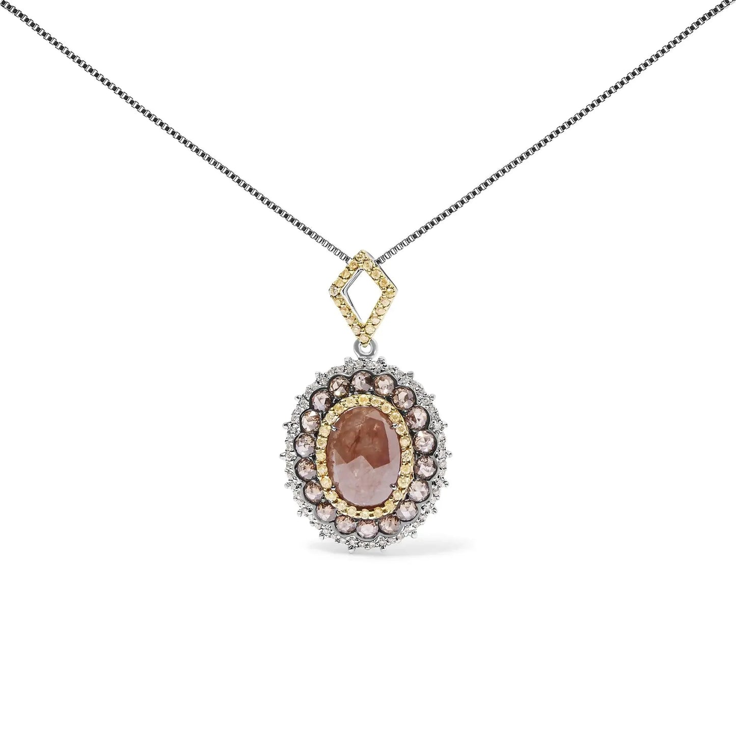 14K White Gold Triple Halo Fancy Colored Diamond Pendant Necklace