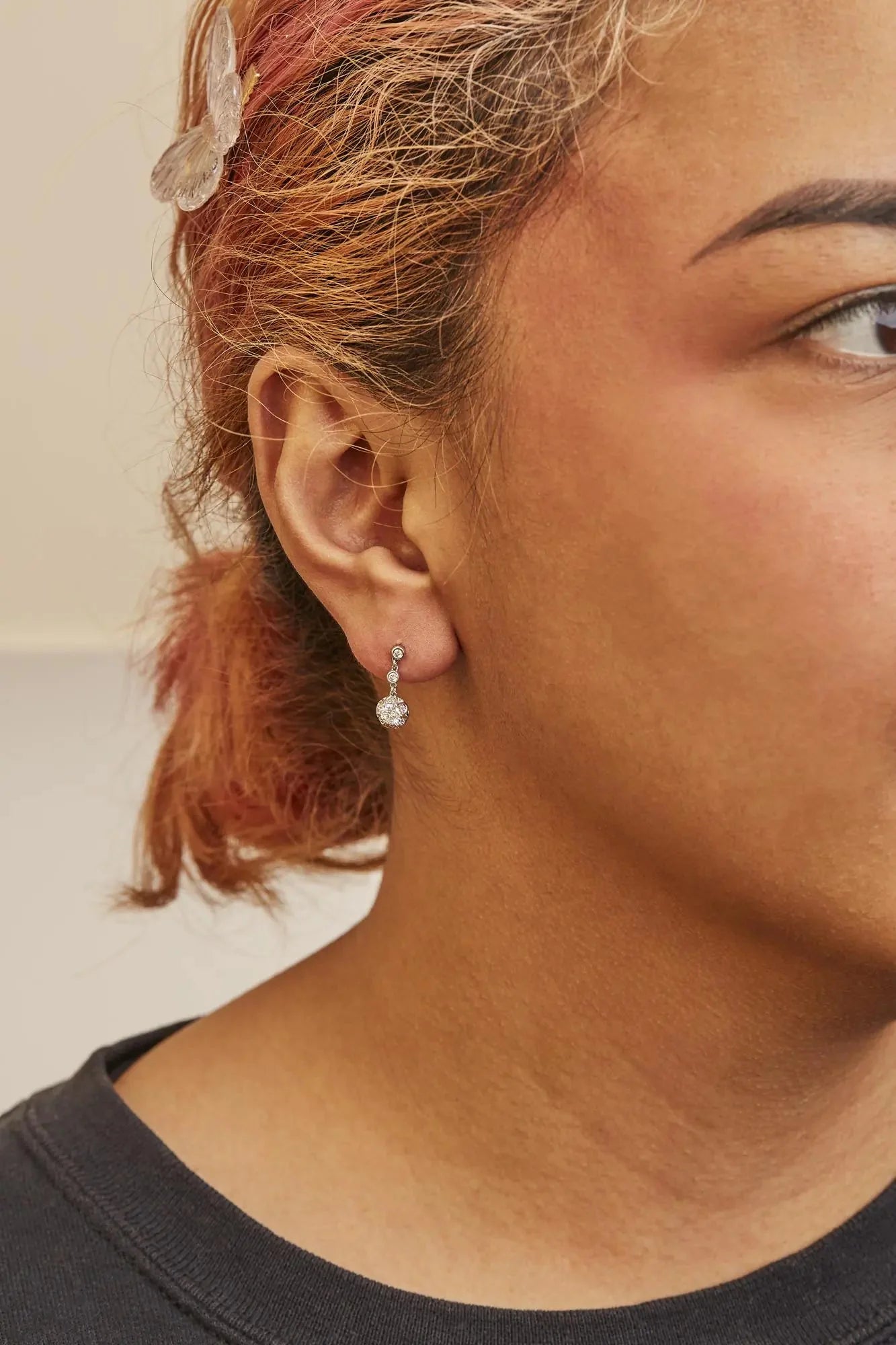 14k White Gold Diamond Halo Drop Earrings
