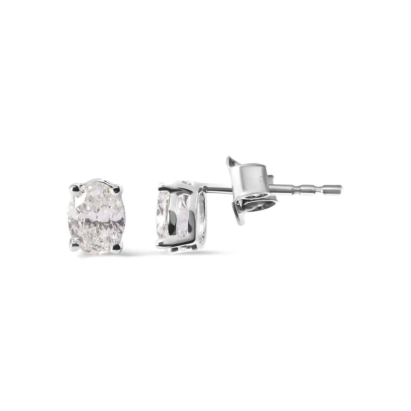 Pendientes de Stud Solitario de Diamante Ovalado Creado en Laboratorio de Oro Blanco de 14K