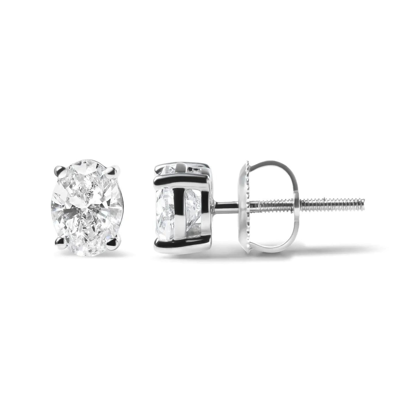 Pendientes de Stud Solitario de Diamante Ovalado Creado en Laboratorio de Oro Blanco de 14K