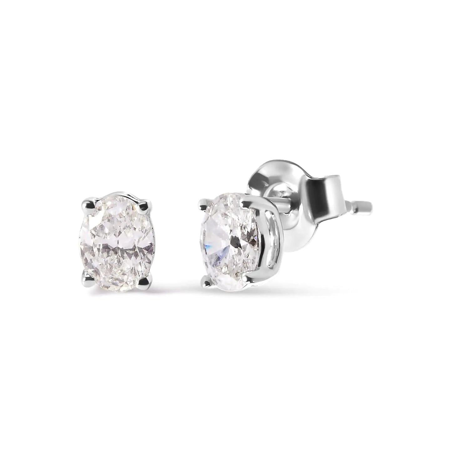 Pendientes de Stud Solitario de Diamante Ovalado Creado en Laboratorio de Oro Blanco de 14K