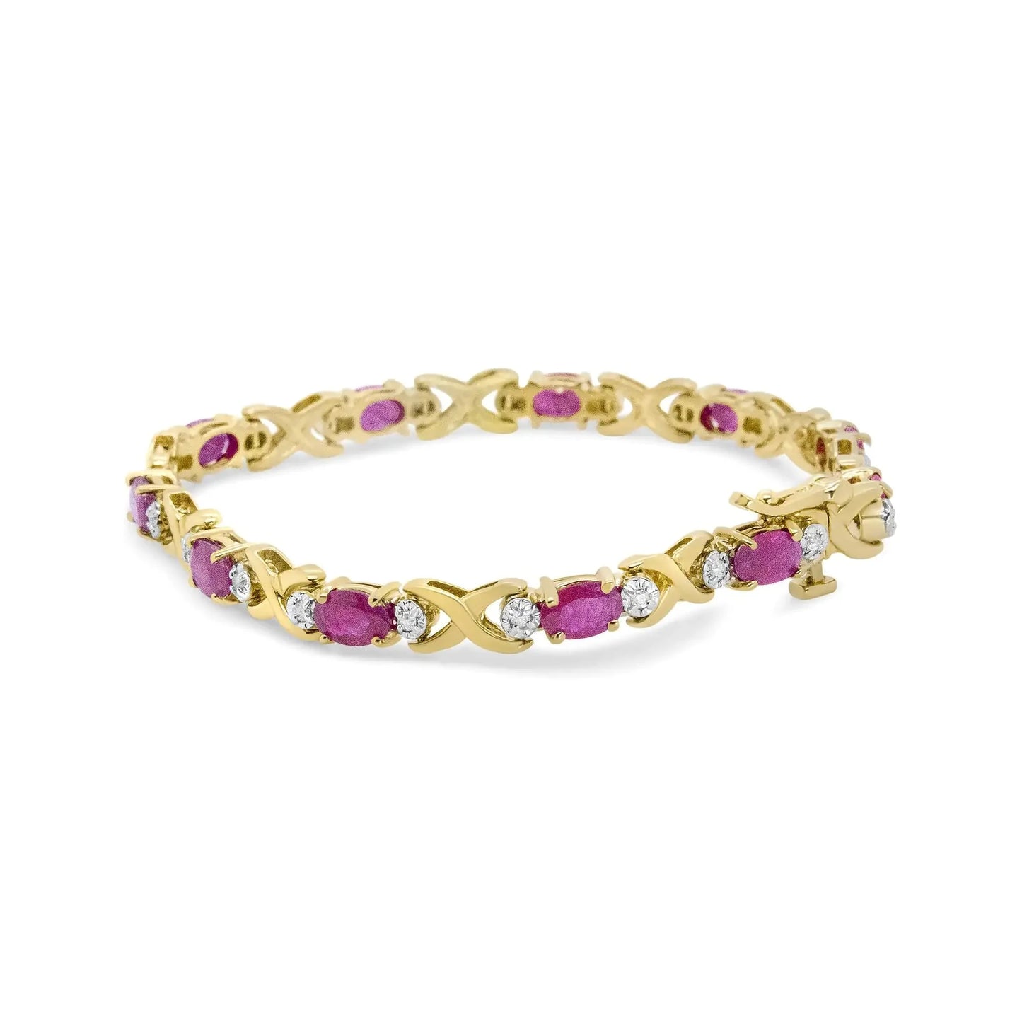 14K Yellow Gold Diamond & Ruby Alternating X Link Bracelet