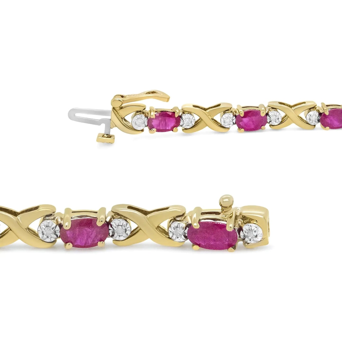 14K Yellow Gold Diamond & Ruby Alternating X Link Bracelet