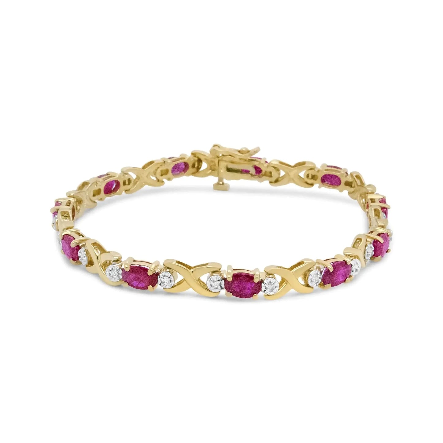 14K Yellow Gold Diamond & Ruby Alternating X Link Bracelet
