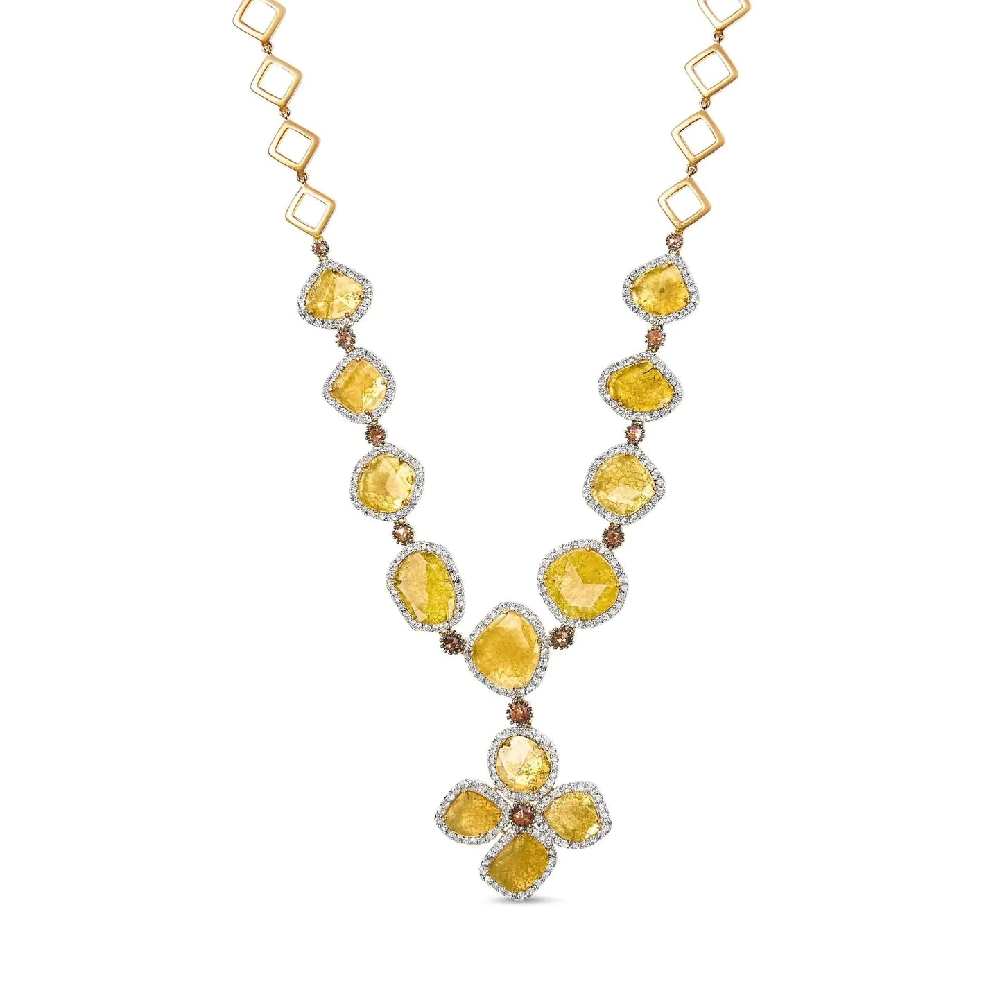 Collier en or jaune 14 carats avec pendentif en diamant jaune fancy en forme de trèfle