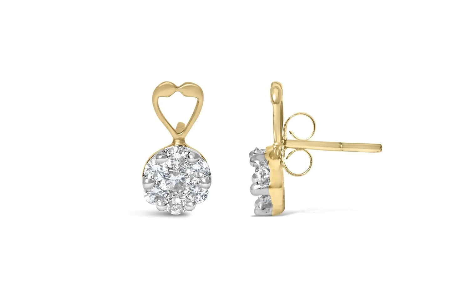 Pendientes de Diamantes Cortados en Redondo de Oro Amarillo de 14K