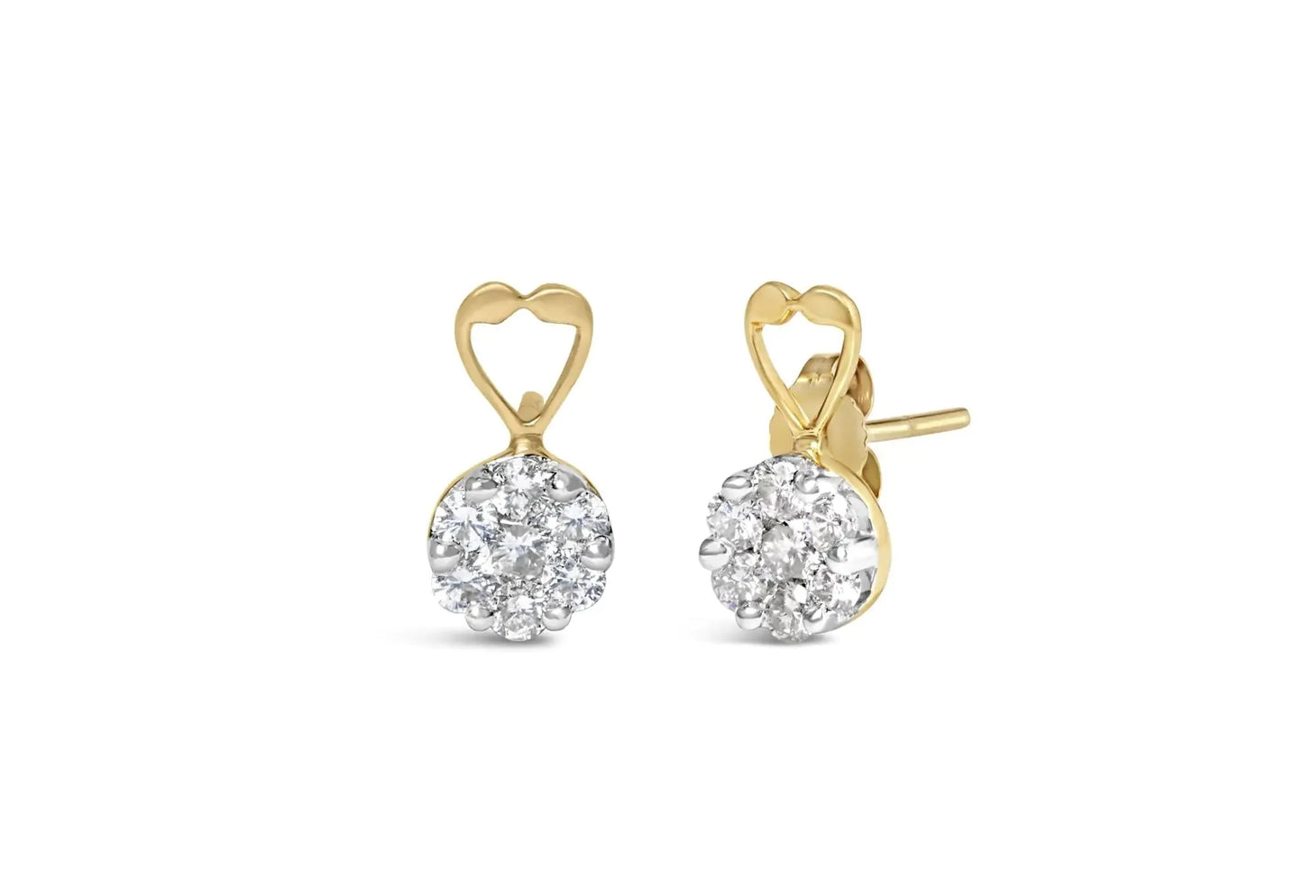 Pendientes de Diamantes Cortados en Redondo de Oro Amarillo de 14K