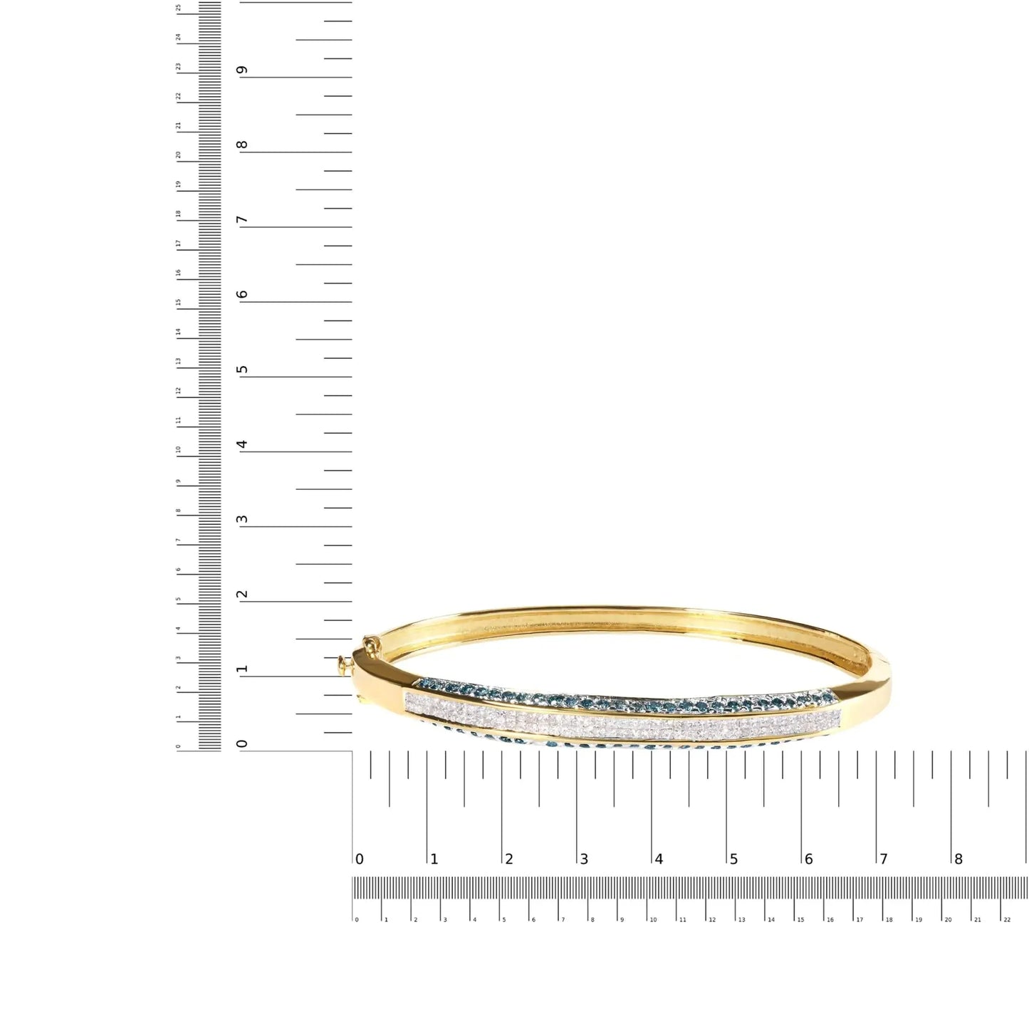 Pulsera de Brazalete de Diamantes Azules y Blancos de Oro Amarillo de 14K - Tamaño 7