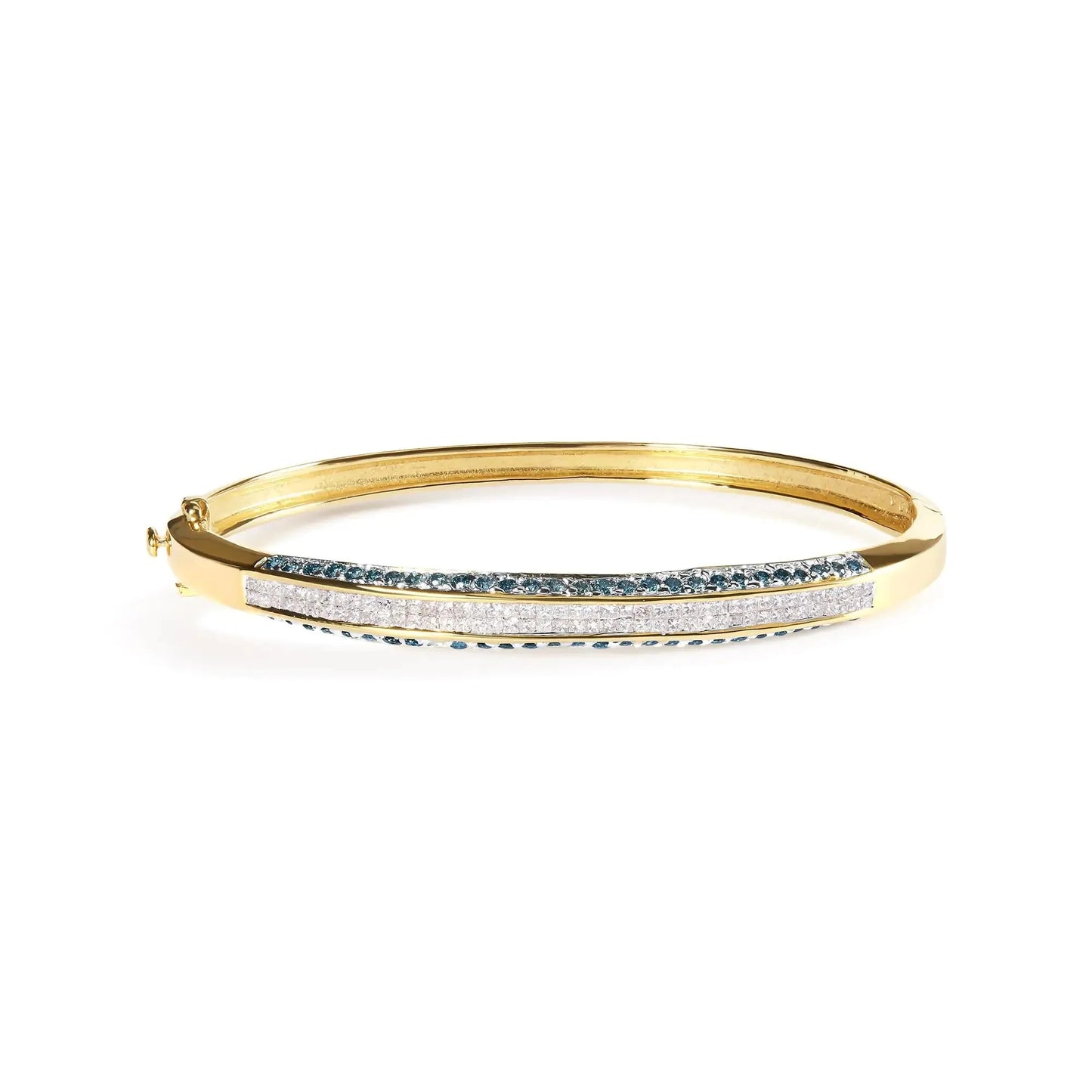 Pulsera de Brazalete de Diamantes Azules y Blancos de Oro Amarillo de 14K - Tamaño 7