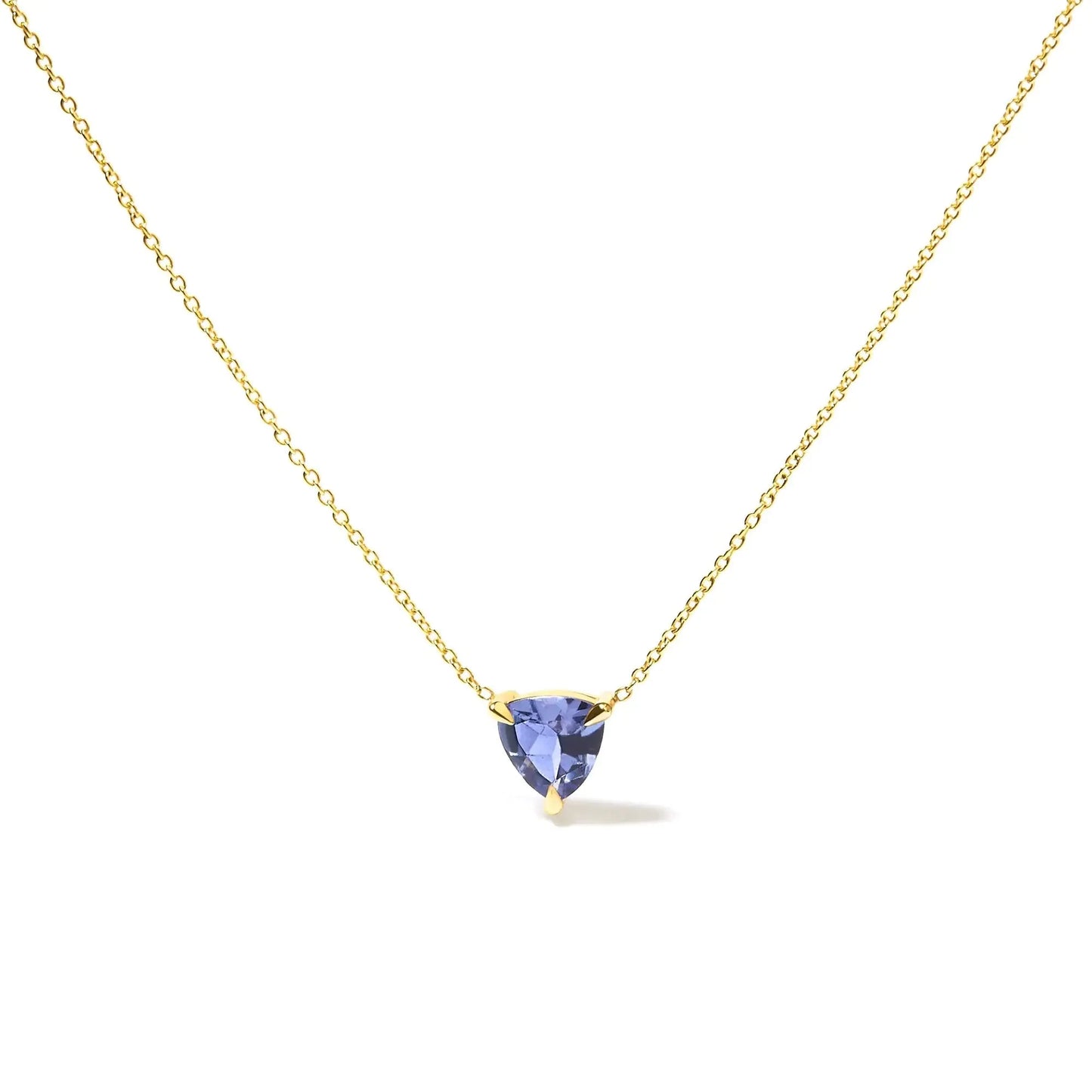 14k Yellow Gold Blue Tanzanite Trillion Pendant Necklace