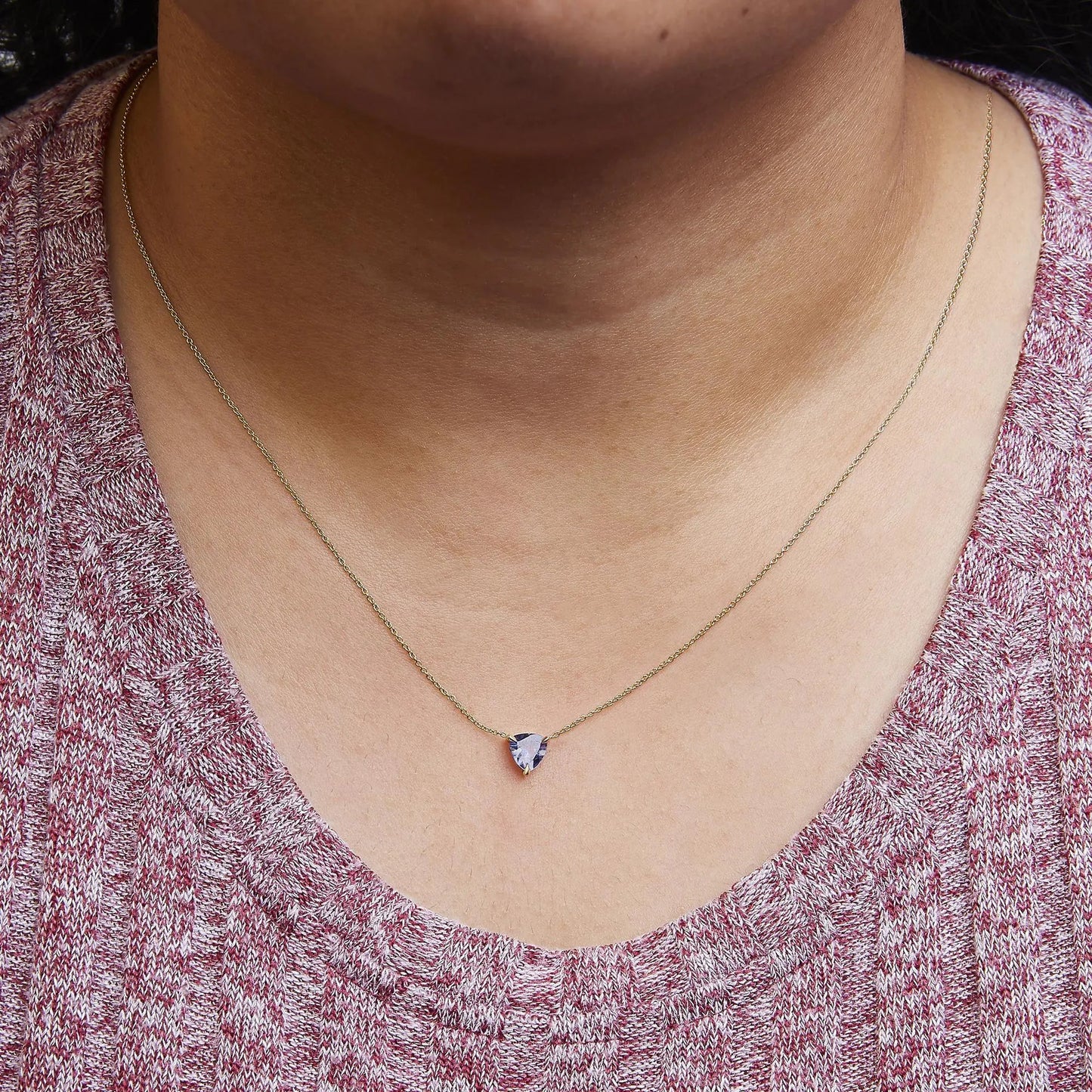 14k Yellow Gold Blue Tanzanite Trillion Pendant Necklace