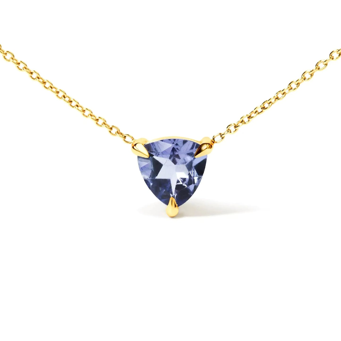 14k Yellow Gold Blue Tanzanite Trillion Pendant Necklace