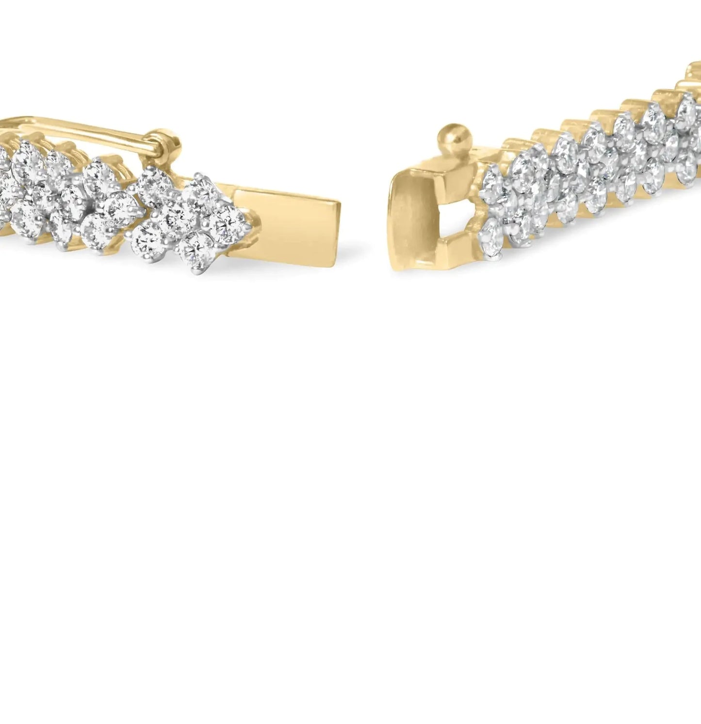 14K Yellow Gold Diamond Trio Cluster Link Bracelet - 7"