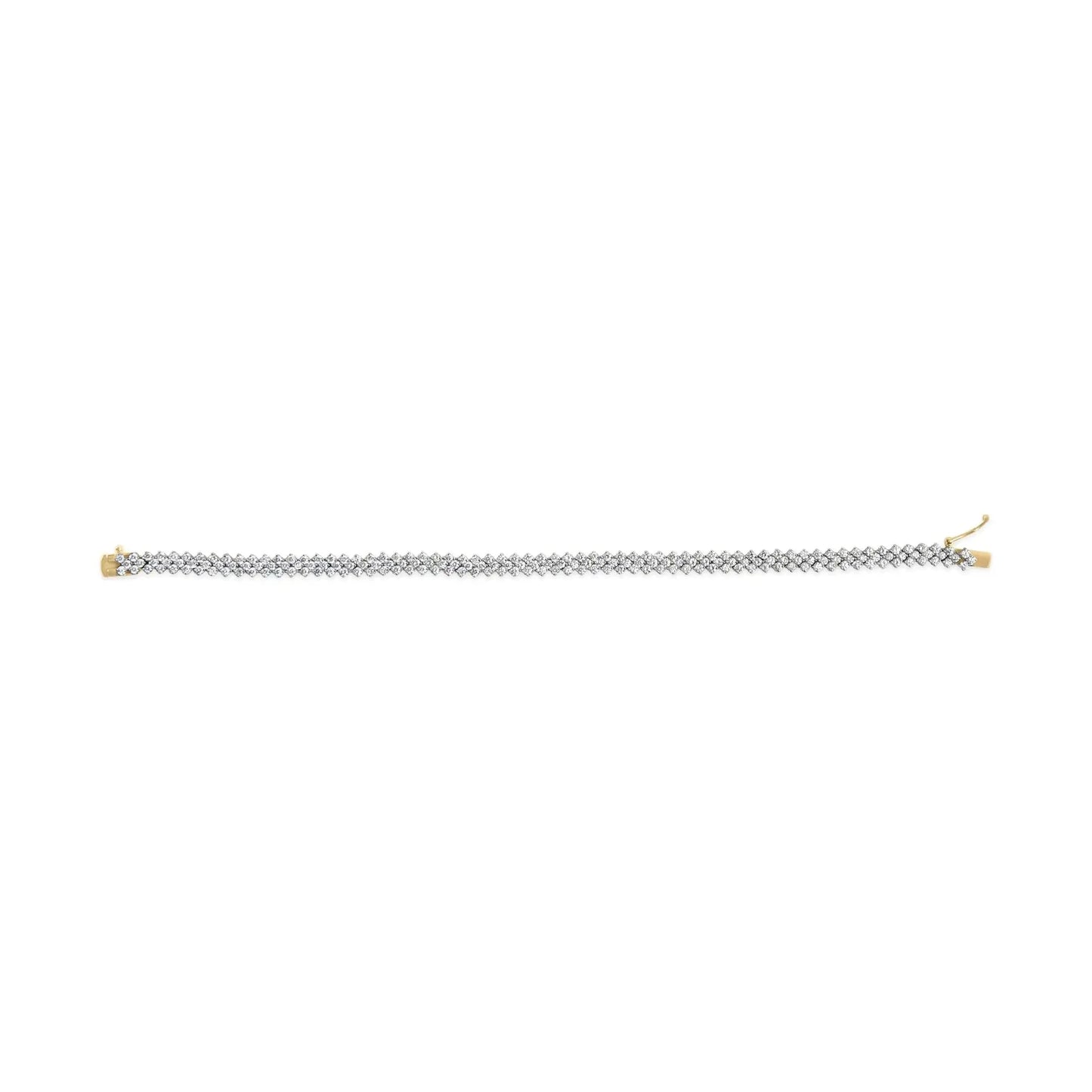 14K Yellow Gold Diamond Trio Cluster Link Bracelet - 7"